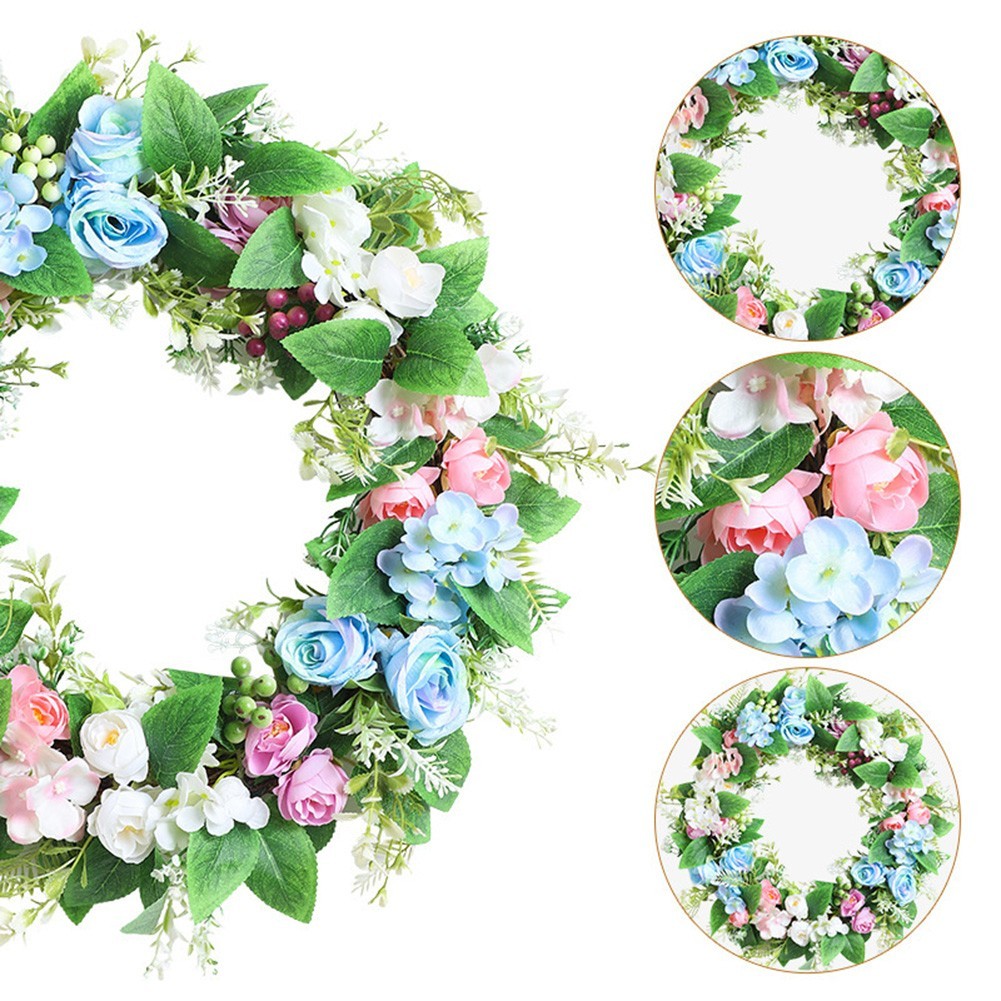 35x35cm Green Wreath Artificial Lifelike Foliage for Indoor Outdoor Year Round