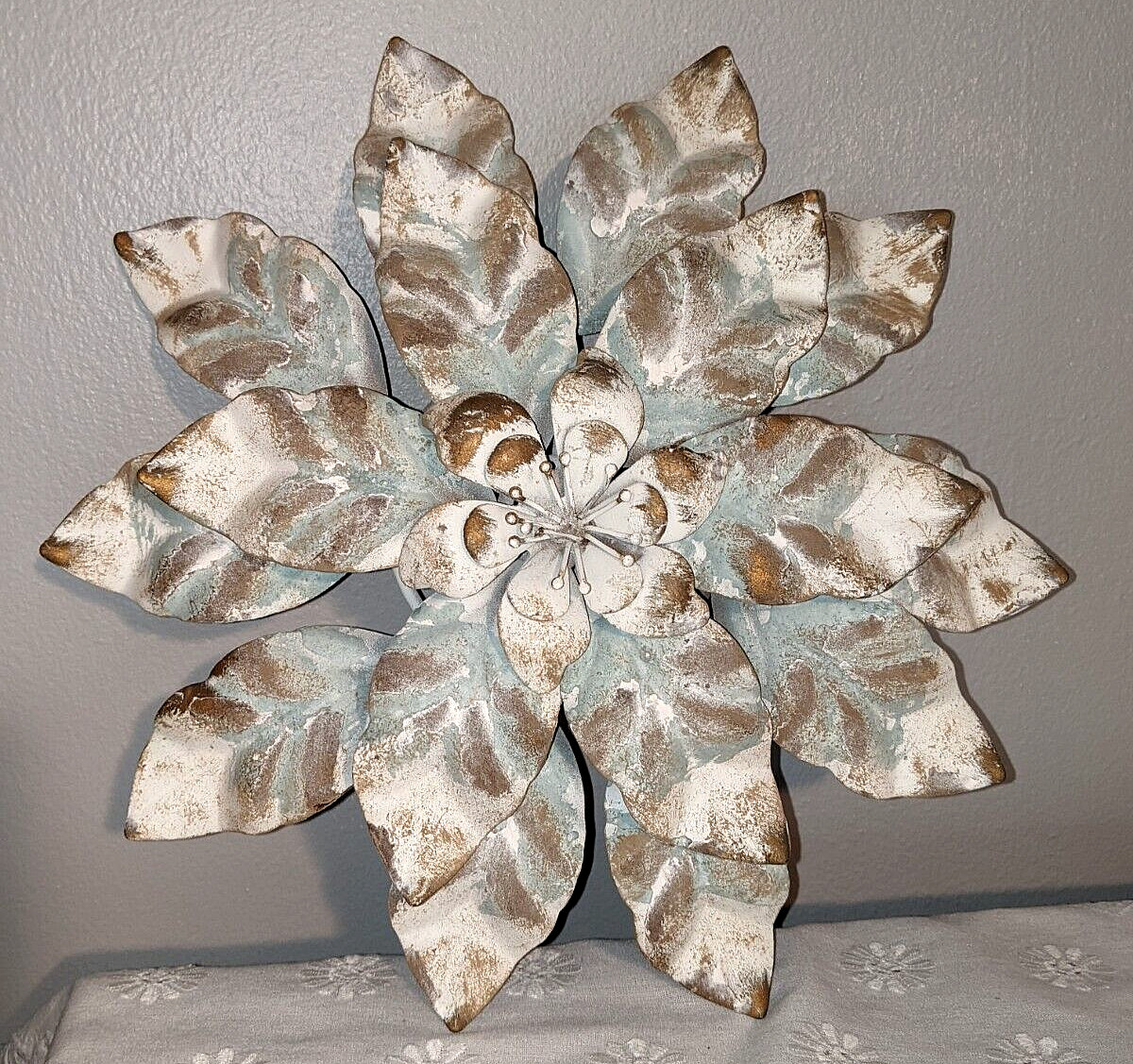 Hobby Lobby Hanging Metal Flower Wall Art Home Decor Teal Brown White 12” Lot 2