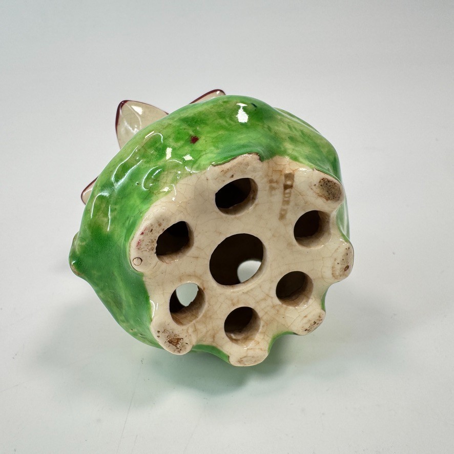 Vintage Ceramic Six Hole Footed Flower Frog Retro Floral Decor 2.5″ Tall