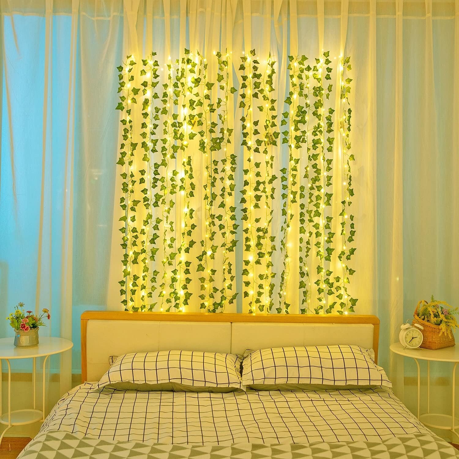 Durable Waterproof 12 Pcs Green Ivy Vines with 200 LED Lights – Indoor & Outdoor