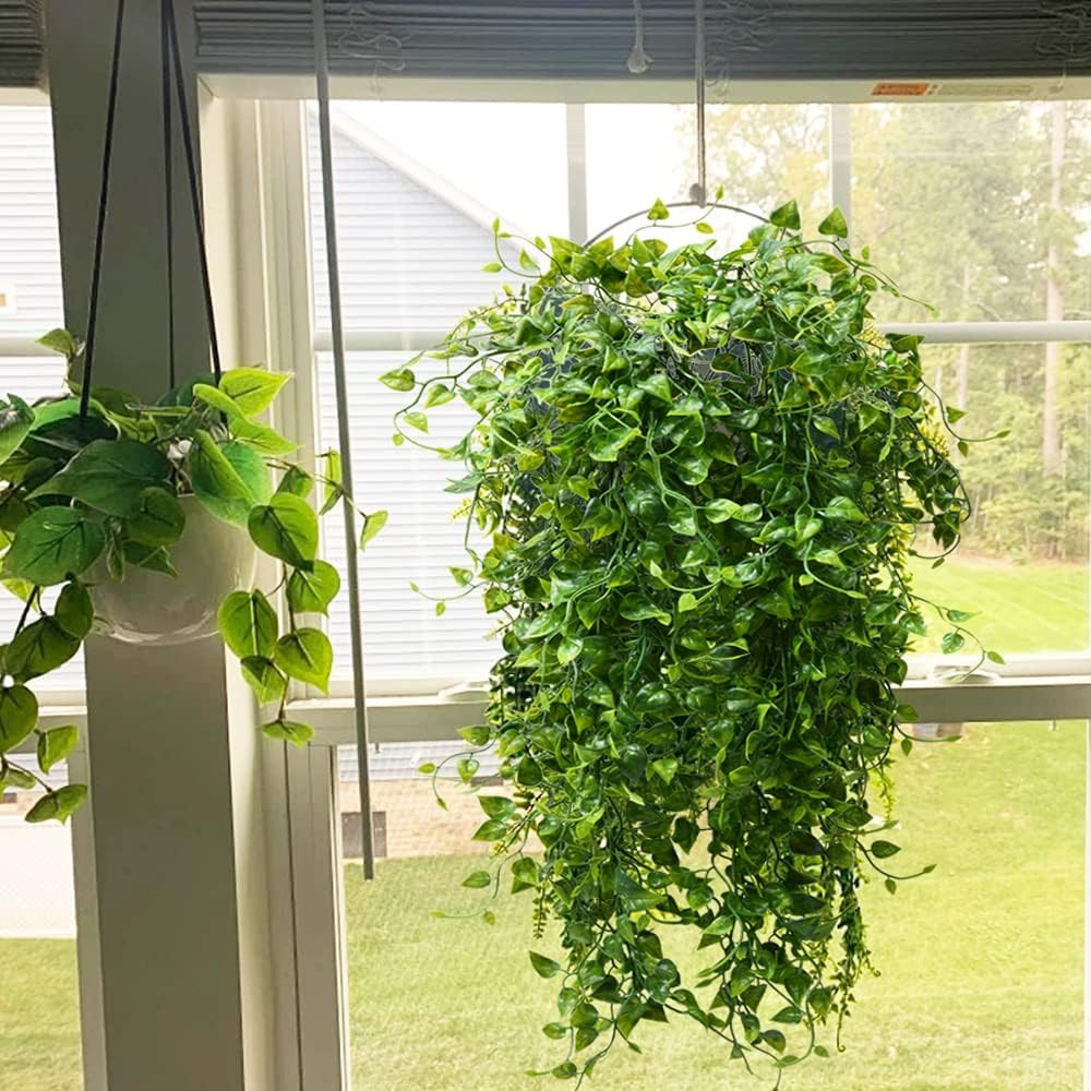 2Pcs Artificial Hanging Plants 32-In Fake Hanging Plant Fake Ivy Vine Outdoor