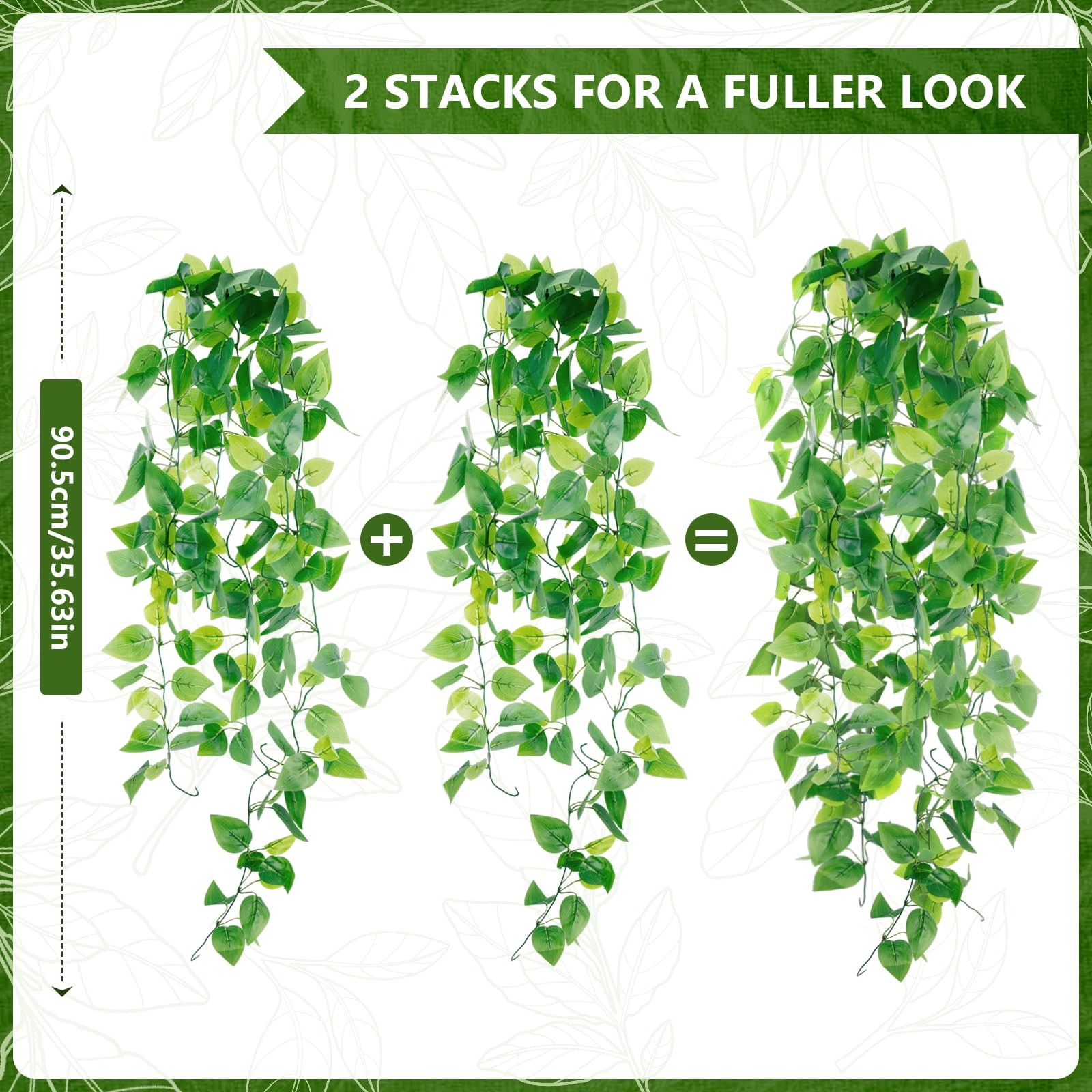 2 Pack Faux Hanging Plants Green Pothos Ivy Vines 35 Inch Waterproof UV Resistan