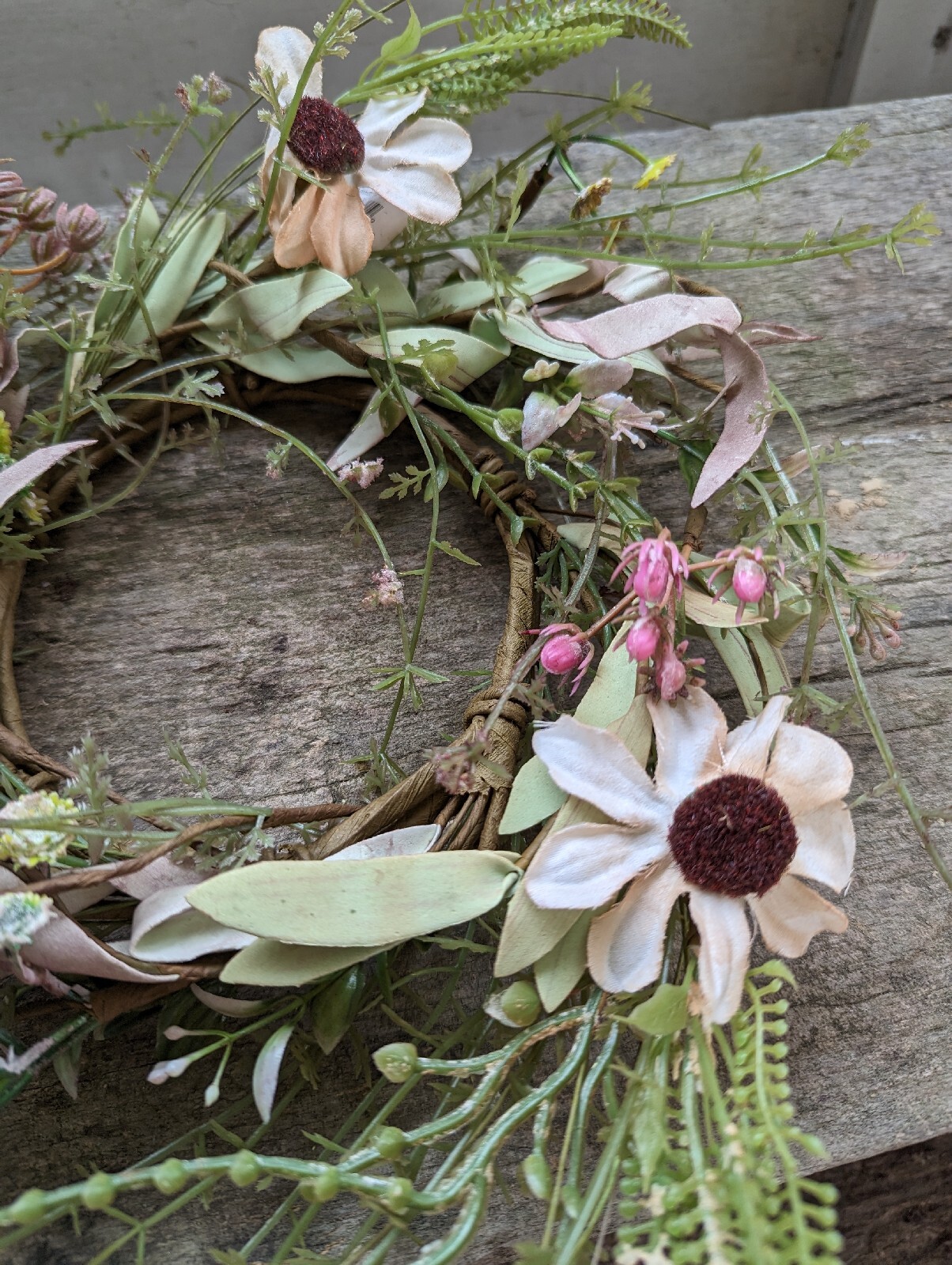 New TEA STAIN DAISY CANDLE RING Floral Grass Wreath 4.5″ Farmhouse Sunflower