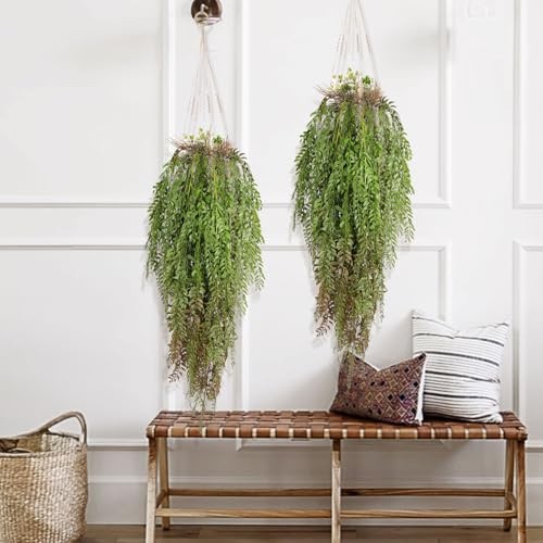 Artificial Hanging Plants Faux Ivy Vine Leaves 2Pcs Fake Plants Green Brown