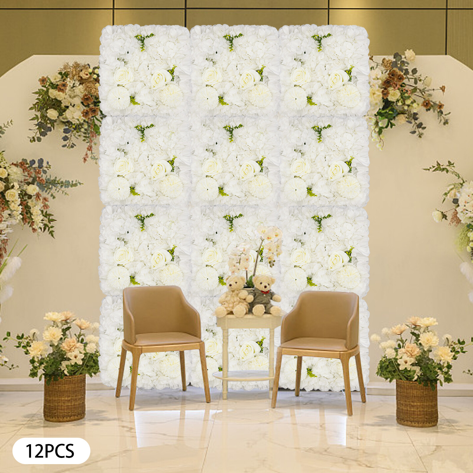 3D Flower Wall Panel-12pcs Artificial Flower Wall Background Silk Rose Mat