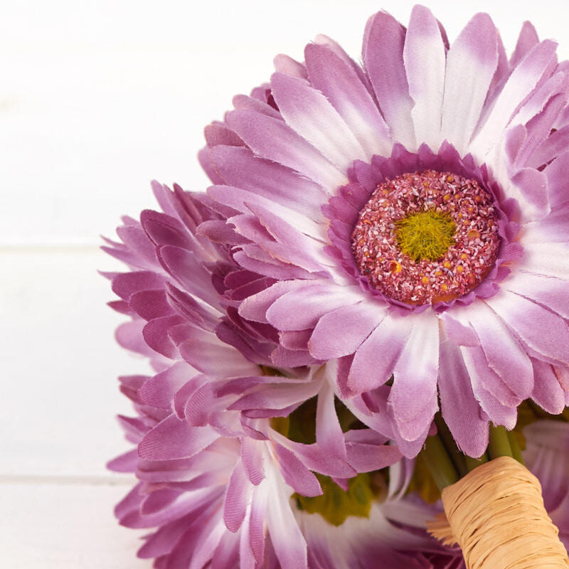 Set of 2 Lavender Artificial Gerbera Daisy 10″ Bouquets with Raffia Accents