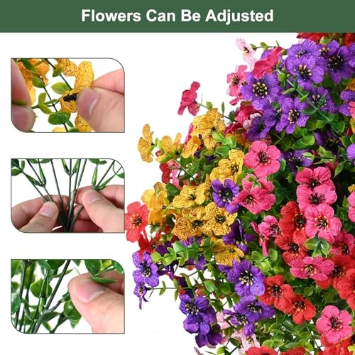 Artificial Flowers for Outdoor, UV Resistant 20 Yellow Purple Rosy Red Blue