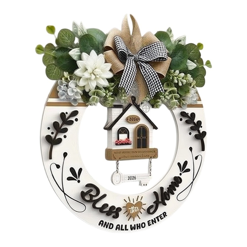 Farmhouse Wooden Welcome Wreath for Front Door Porch Decor 15 Inch Rustic