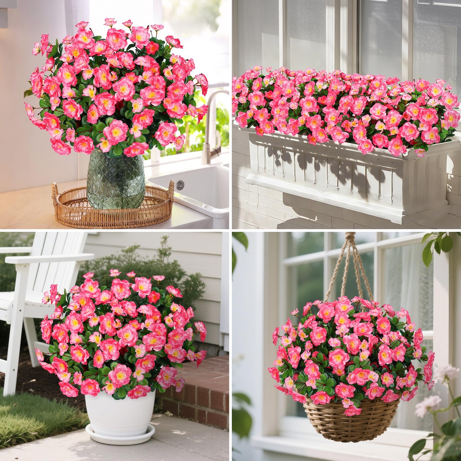 4 Bundles Artificial Flowers for Outdoors, Fake Silk Camellia Flowers Bouquet…