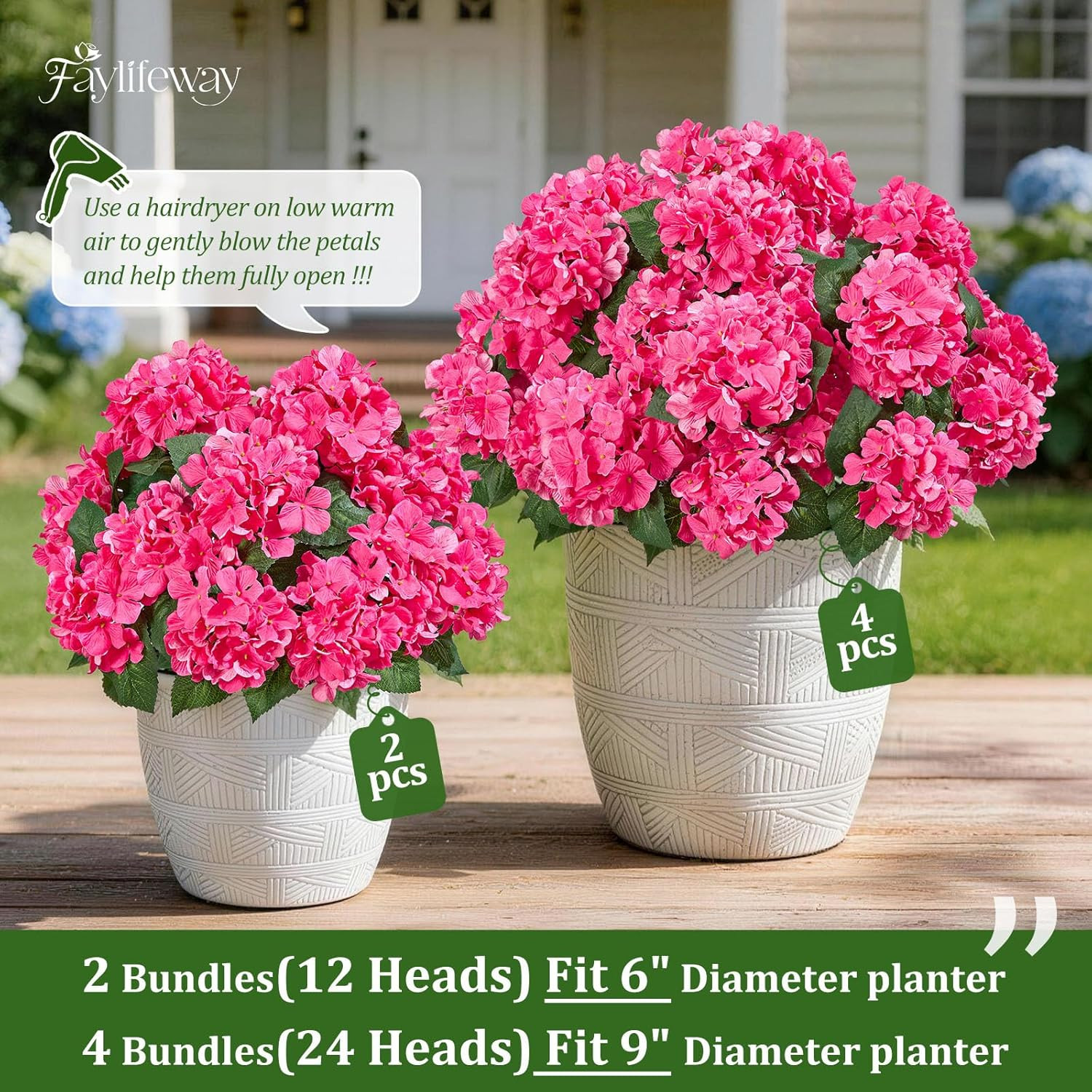 12 Heads Artificial Flowers for Outdoors, UV Resistant Faux Hydrangea Flowers fo