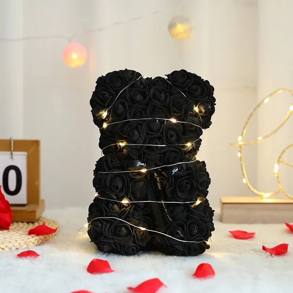 25cm Artificial Teddy Rose Flower Bear with Box Romantic Gift