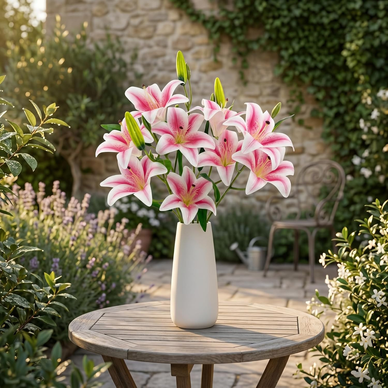Artificial Lily Flowers with 9 Full Blooms & 3 Buds, Real Touch Long Stem Faux T