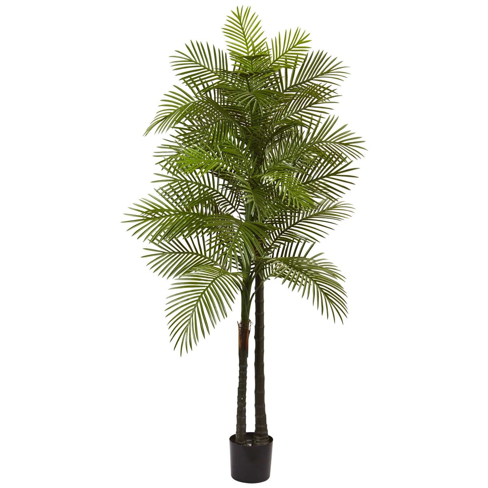 Nearly Natural 7ft. Double Robellini Palm Tree UV Resistant 7ft, Green