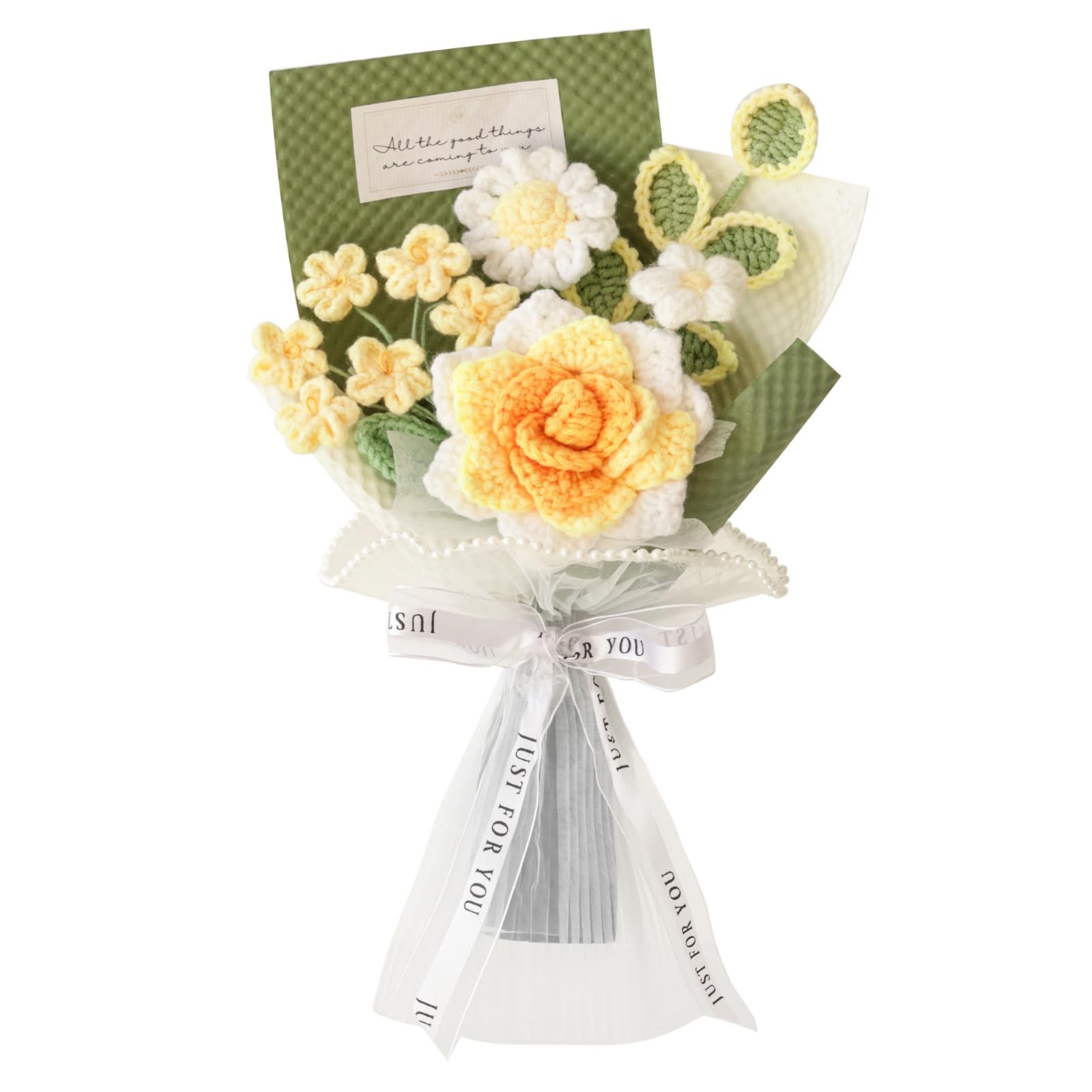 Hand-Woven Crochet Flower Bouquet (1 Piece, Yellow), Handmade Knitted Artific…