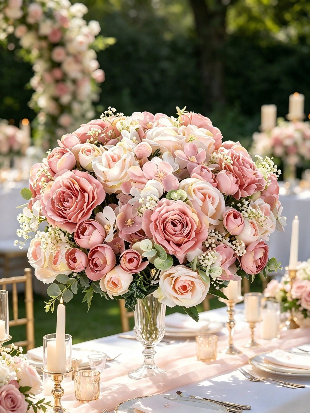 Pink Artificial Silk Rose Bouquet One Size For Wedding Home Decor