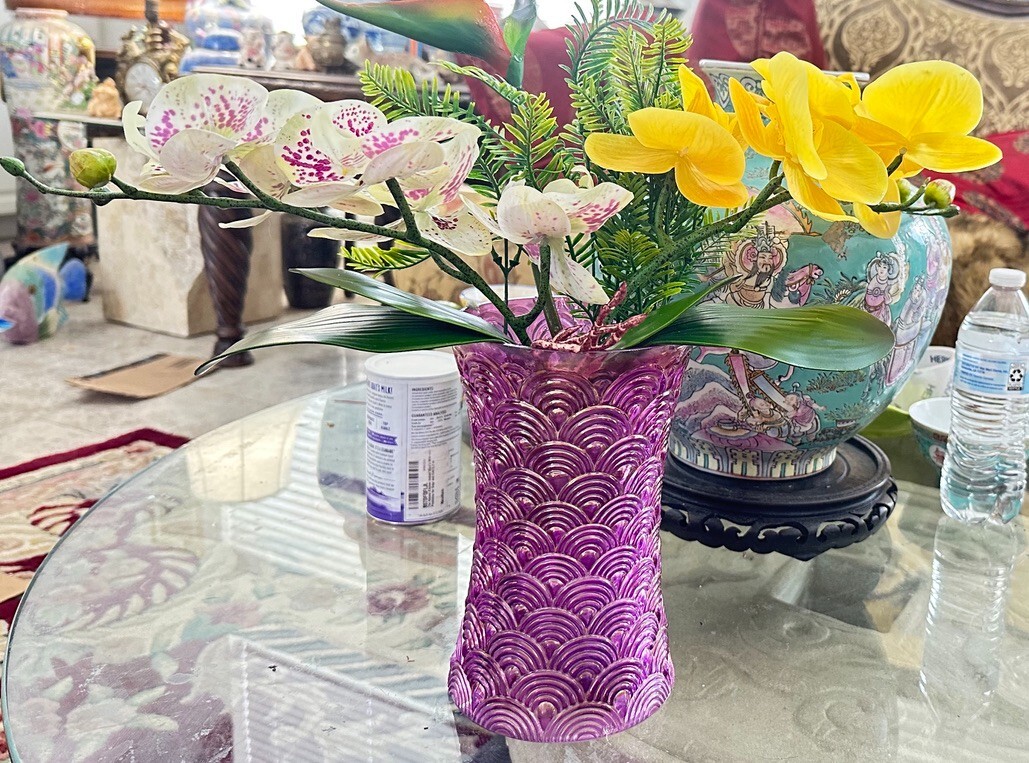 Floral Arrangement with Multi-Colored Silk Flowers in Purple MCM Vase