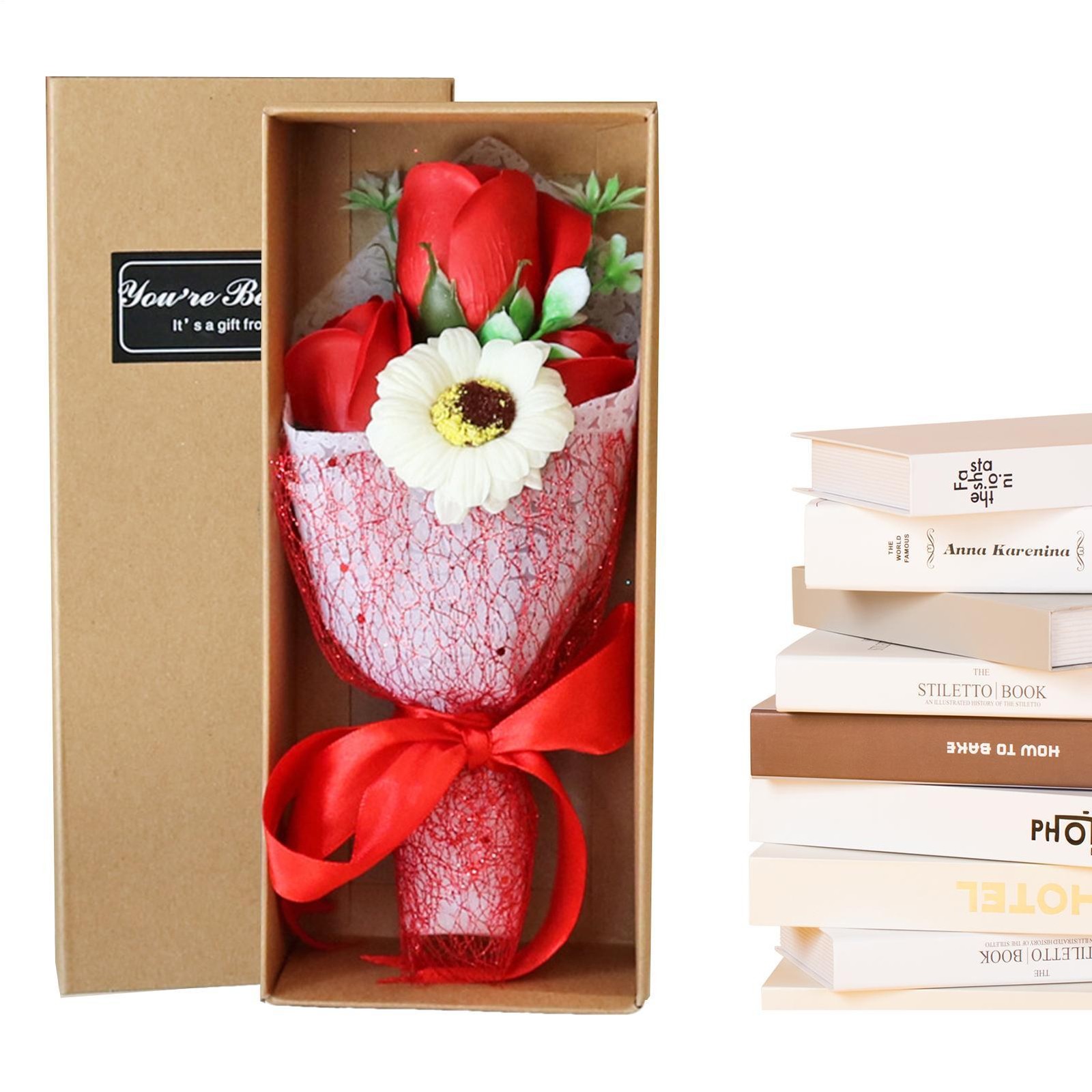 Scented Soap Flower Bouquet with Gift Box for Valentine’s Day Wedding Decor