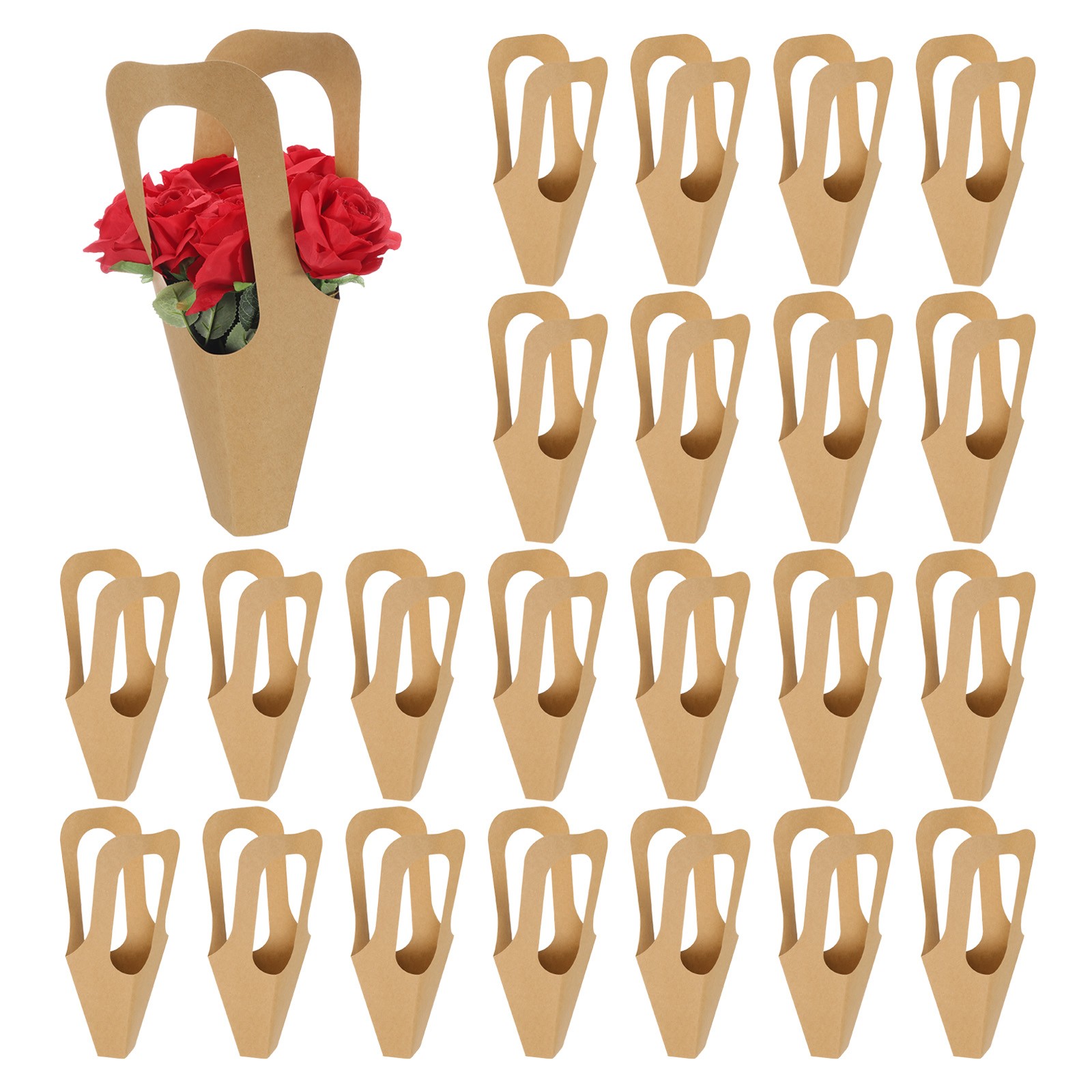 Kraft Paper Flowers Gift Bags, 50 Pack Bouquets Bags with Handle