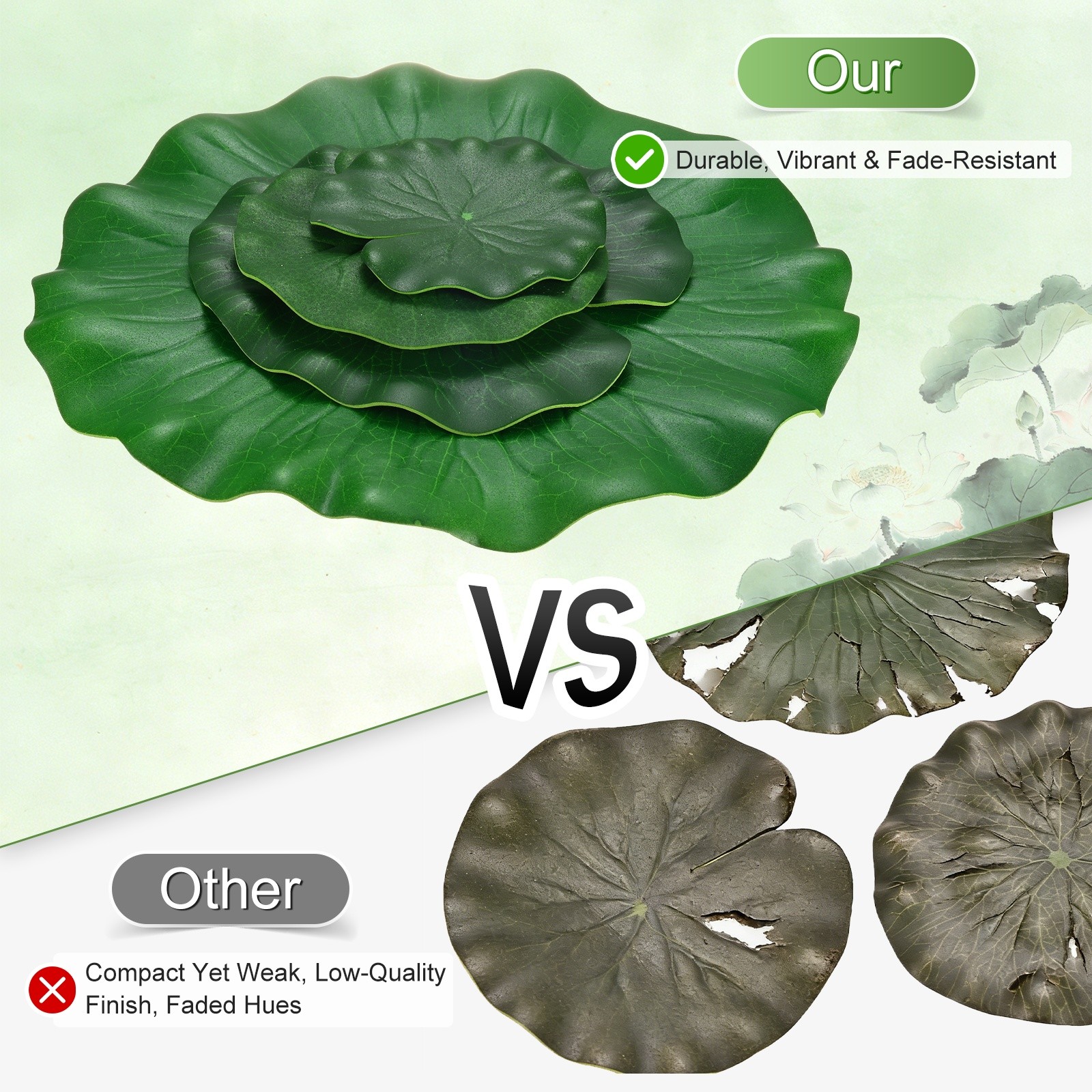 4-Pack Artificial Floating Foam Water Lily Pads Leaves, 4 Sizes [Green]