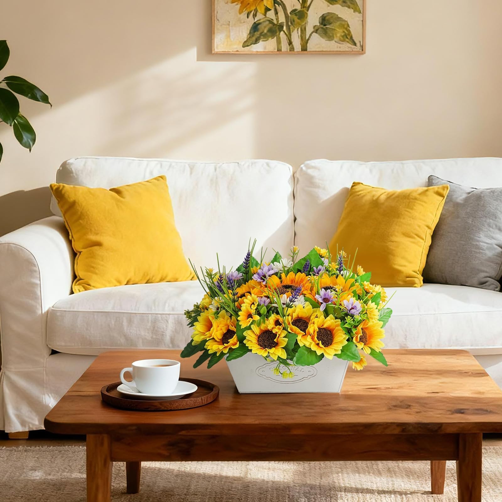 Rustic Sunflower Centerpieces – Artificial Potted Flowers for Home Decor, Weddin