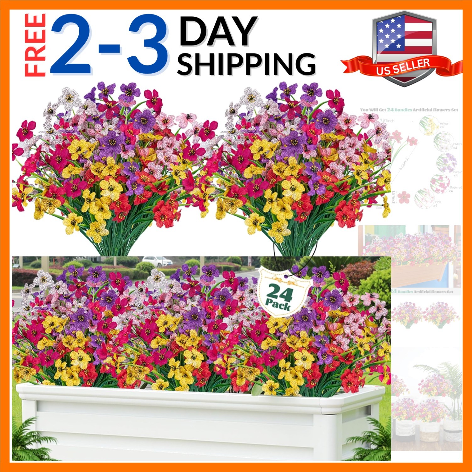 24 Pcs Artificial Flowers for Outdoor,Plastic Flowers Decoration, UV Resistan…