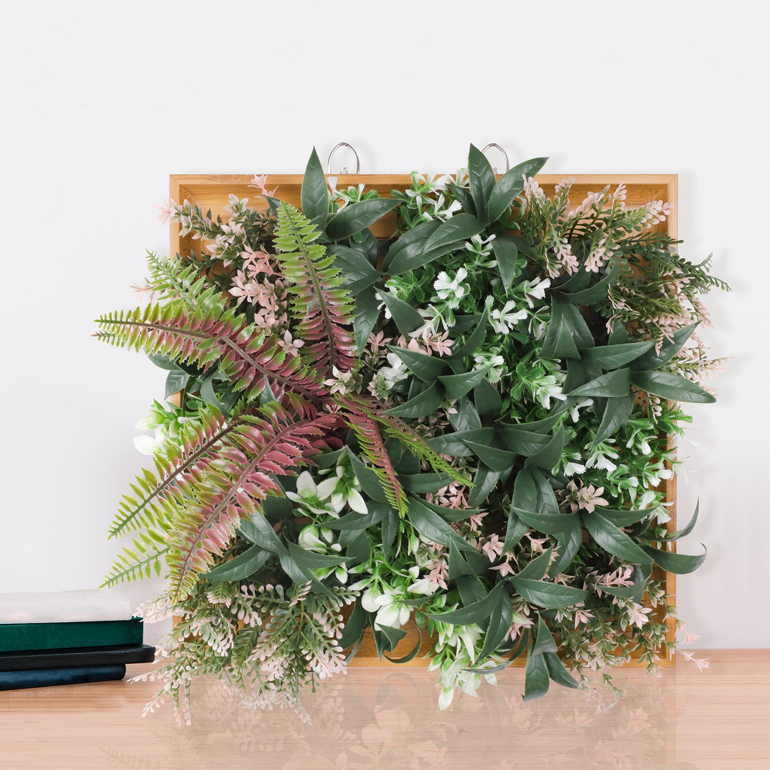 Artificial Plants Wall Hanging Greenery Boxwood in 13in Wood Frame Indoor Decor