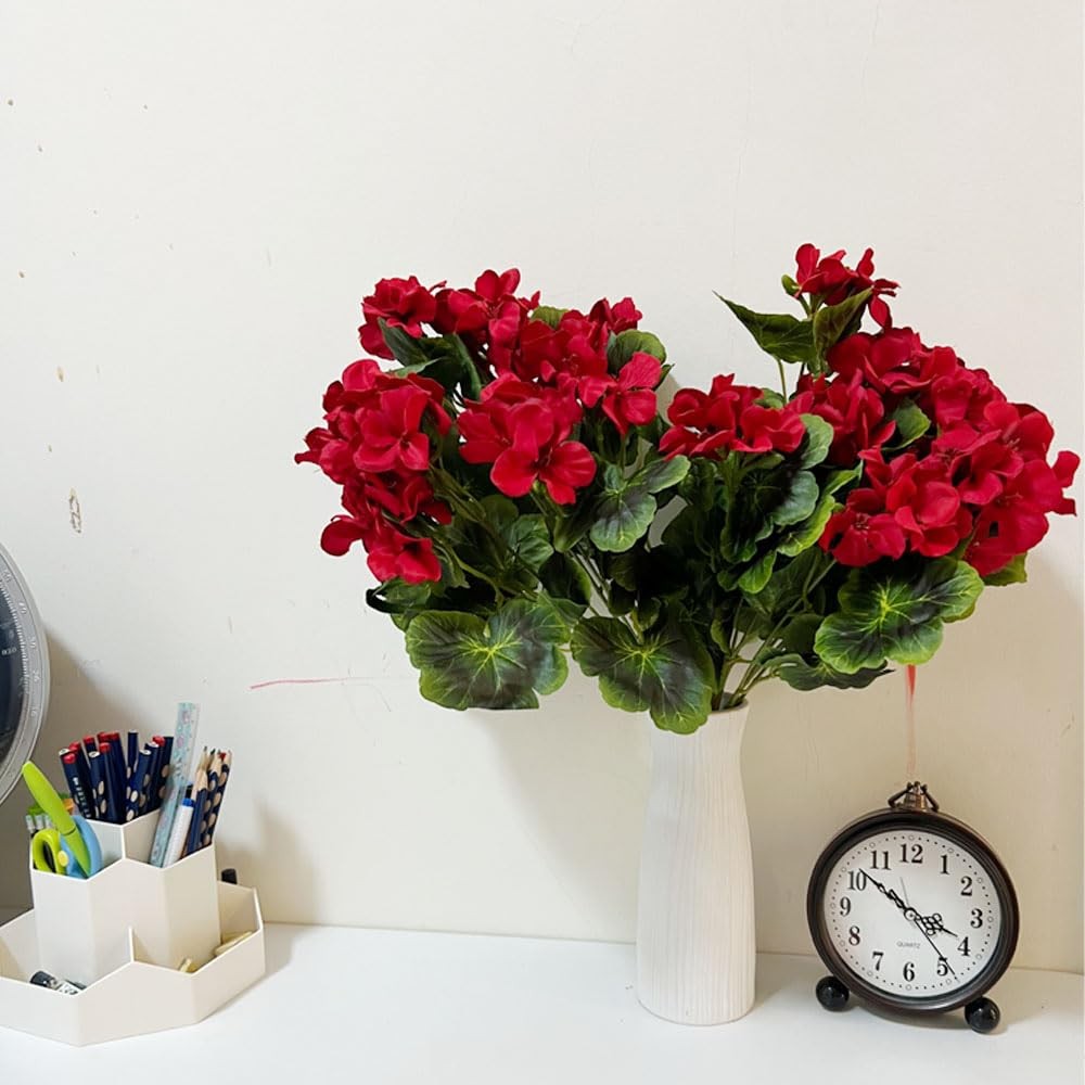 WAIFOMEI Artificial Geranium Silk Flower Bush Red 19 Inches Faux Geranium Flo…