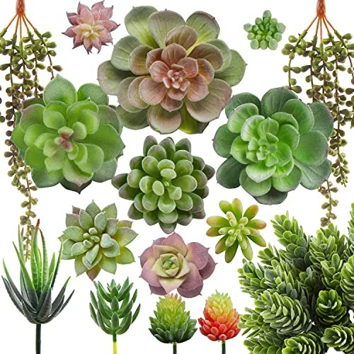 Artificial Succulent Plant,16pcs Large Faux Flocked Succulent Green Large