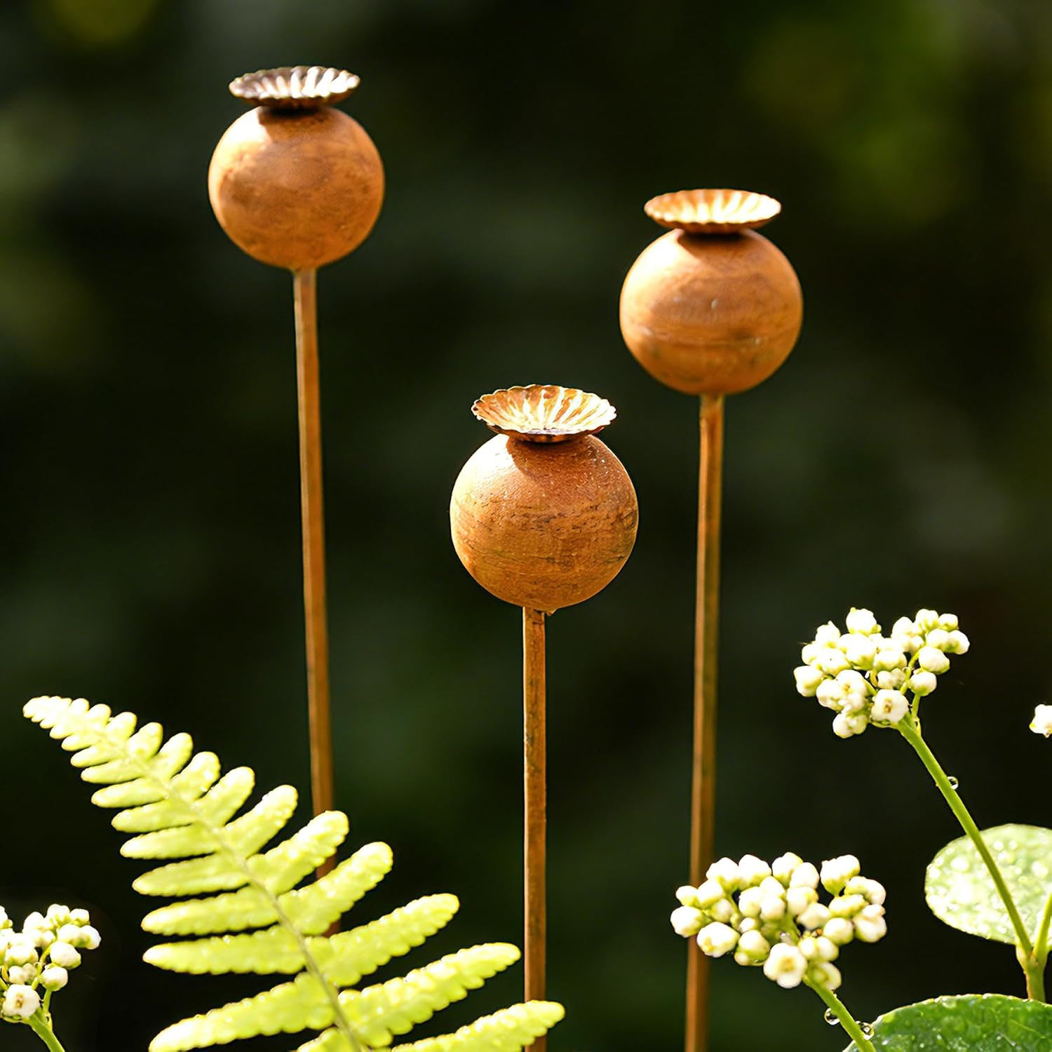 Metal Flowers for outside – 3PCS Decorative Garden Stakes, Flower Bed Decoration