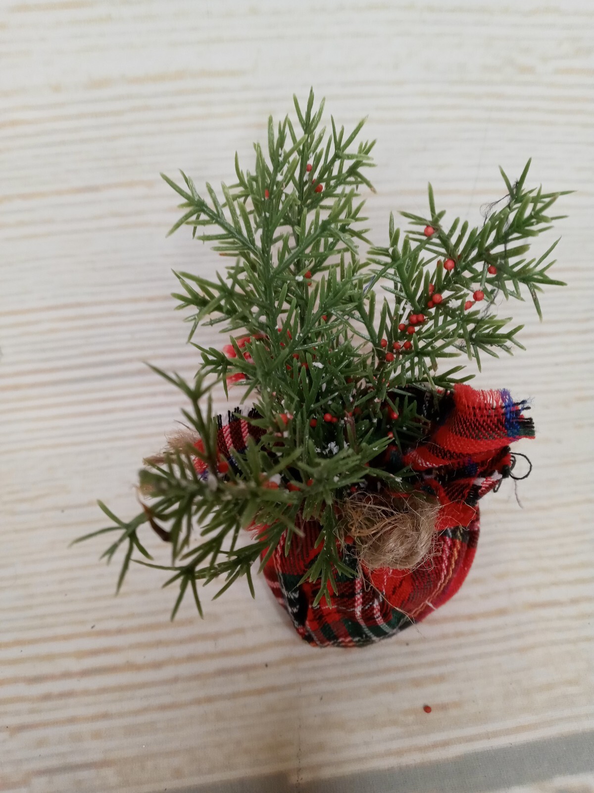 New! Mini Tartan Plaid Greenery Plant Tree Fake Christmas Winter Decor Filler ~