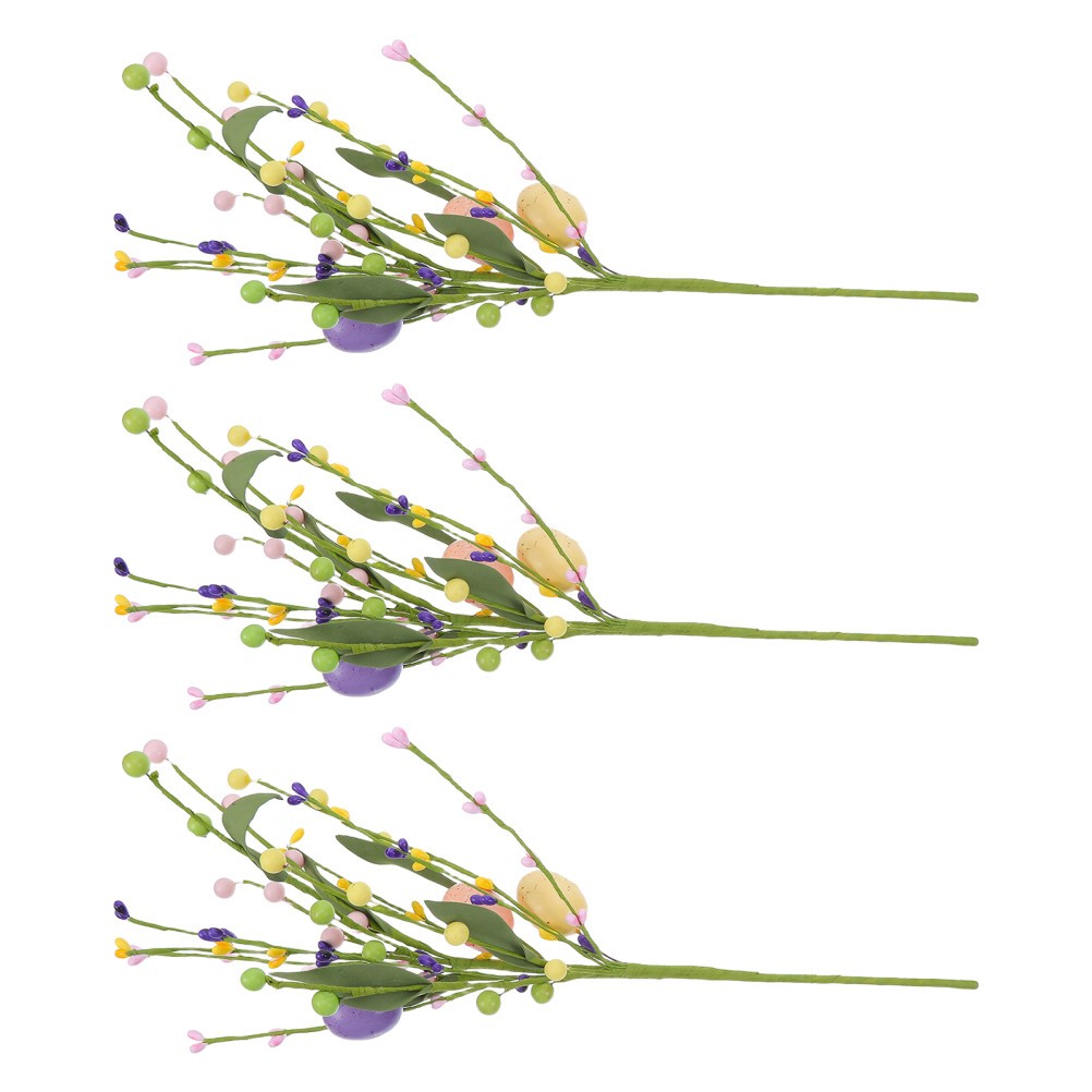3Pcs Reusable Faux Floral Stems with Easter Egg Accents for Spring Party