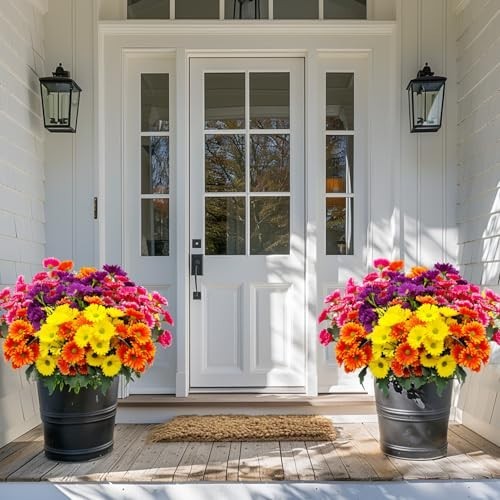 8 Bundles Artificial Silk Daisy Flowers – UV Protected Outdoor Indoor Bouquet fo