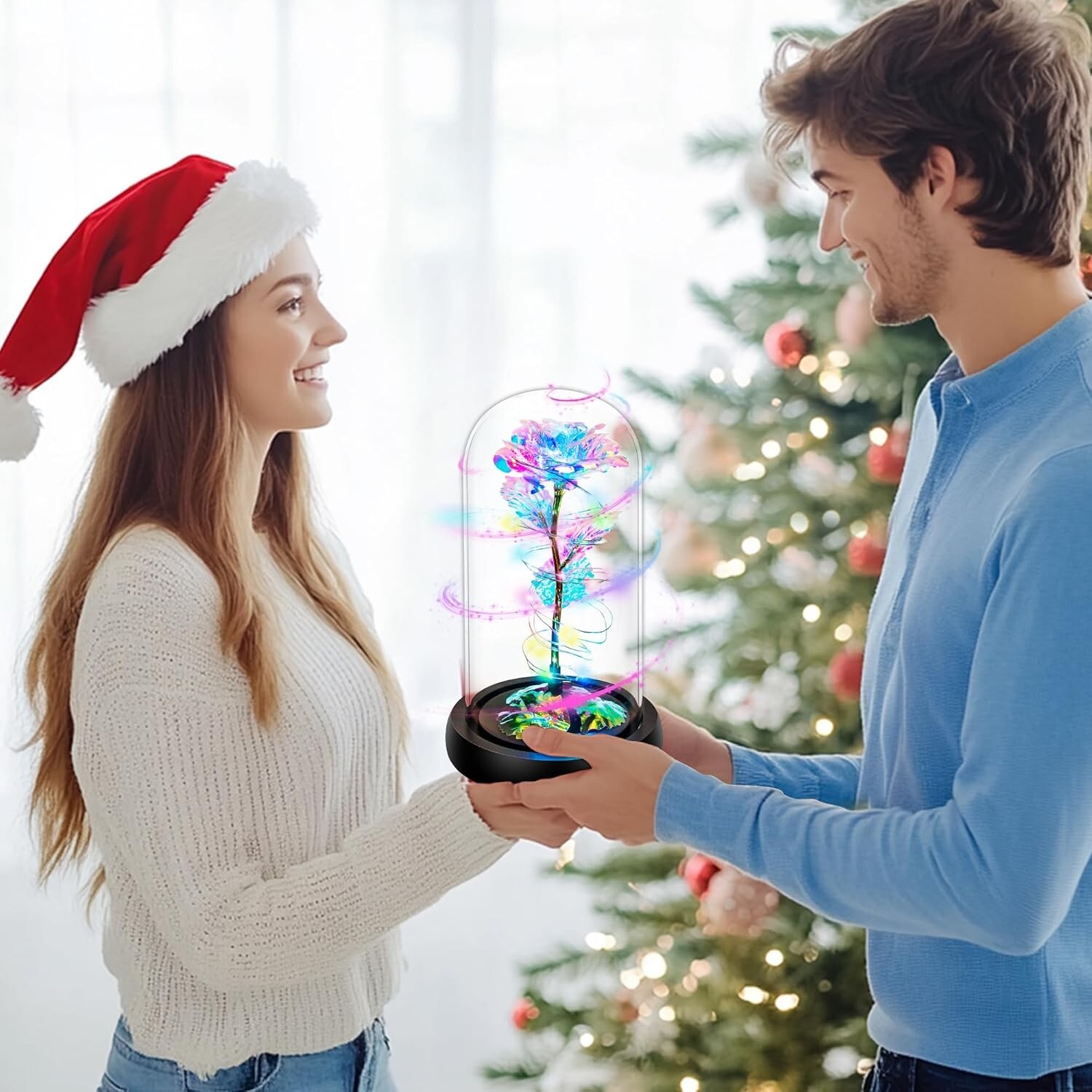 Rotating Valentines Day Gifts for Her, Birthday Gifts, Light Up Rose in Dome