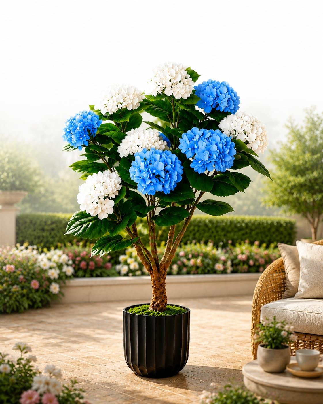 3.7FT Tall Artificial Hydrangea Tree Outdoor Indoor,Potted Hydrangea Artifici…