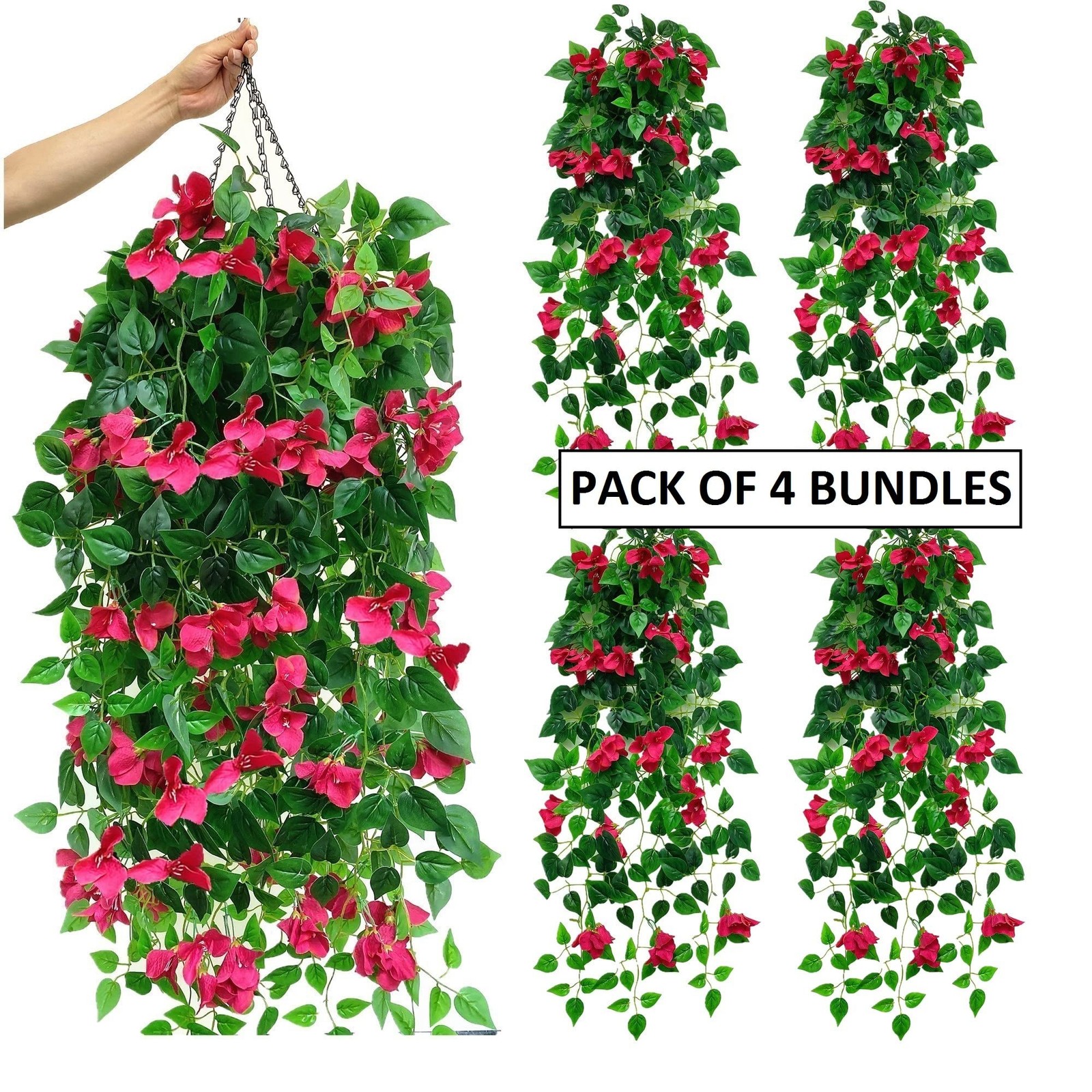Magrowie Pack of 4pcs Artificial Hanging Bougainvillea Silk Plastic Flower Vi…