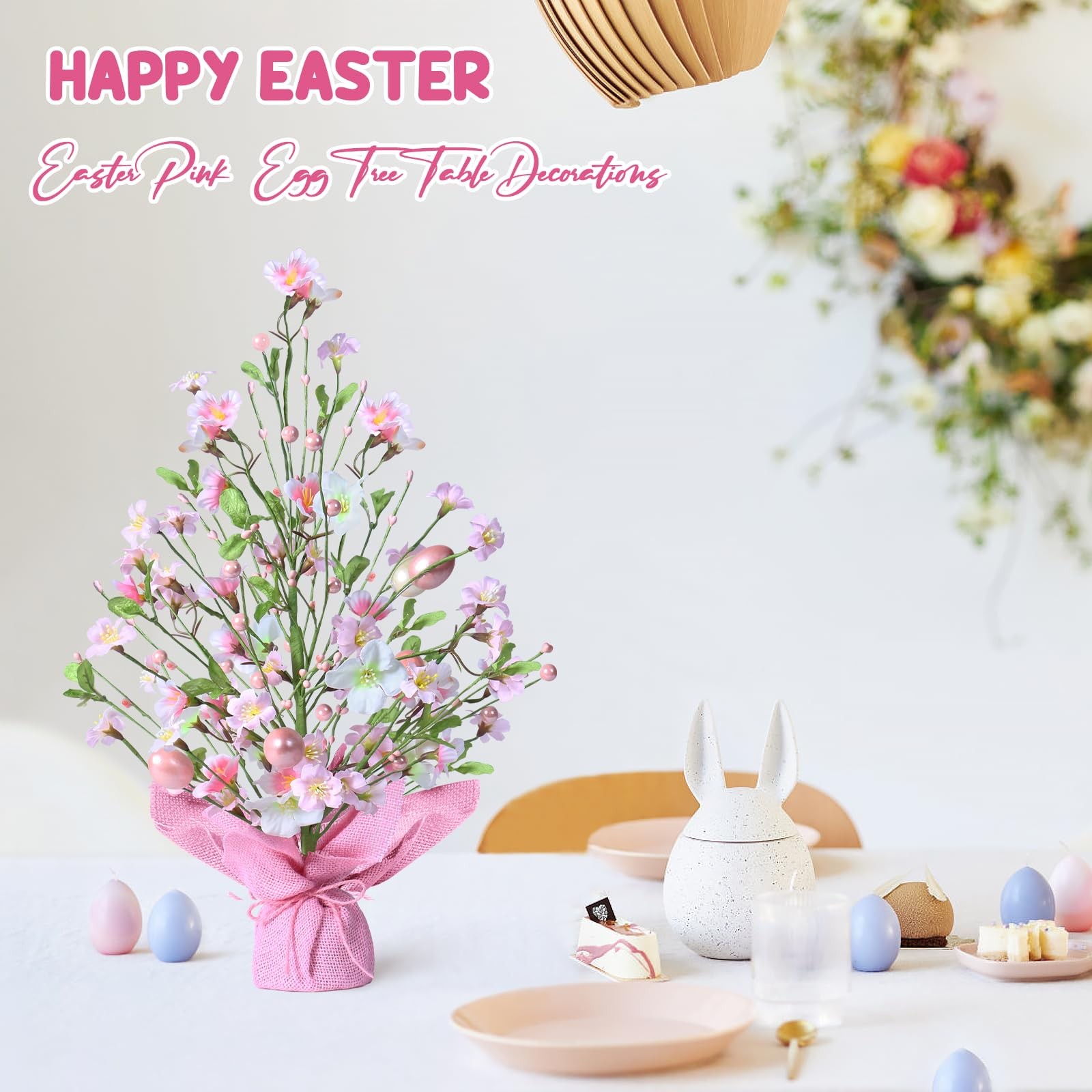 18 Inch Artificial Easter Pink Egg Flower Tree Tabletop Decoration Party Wedding