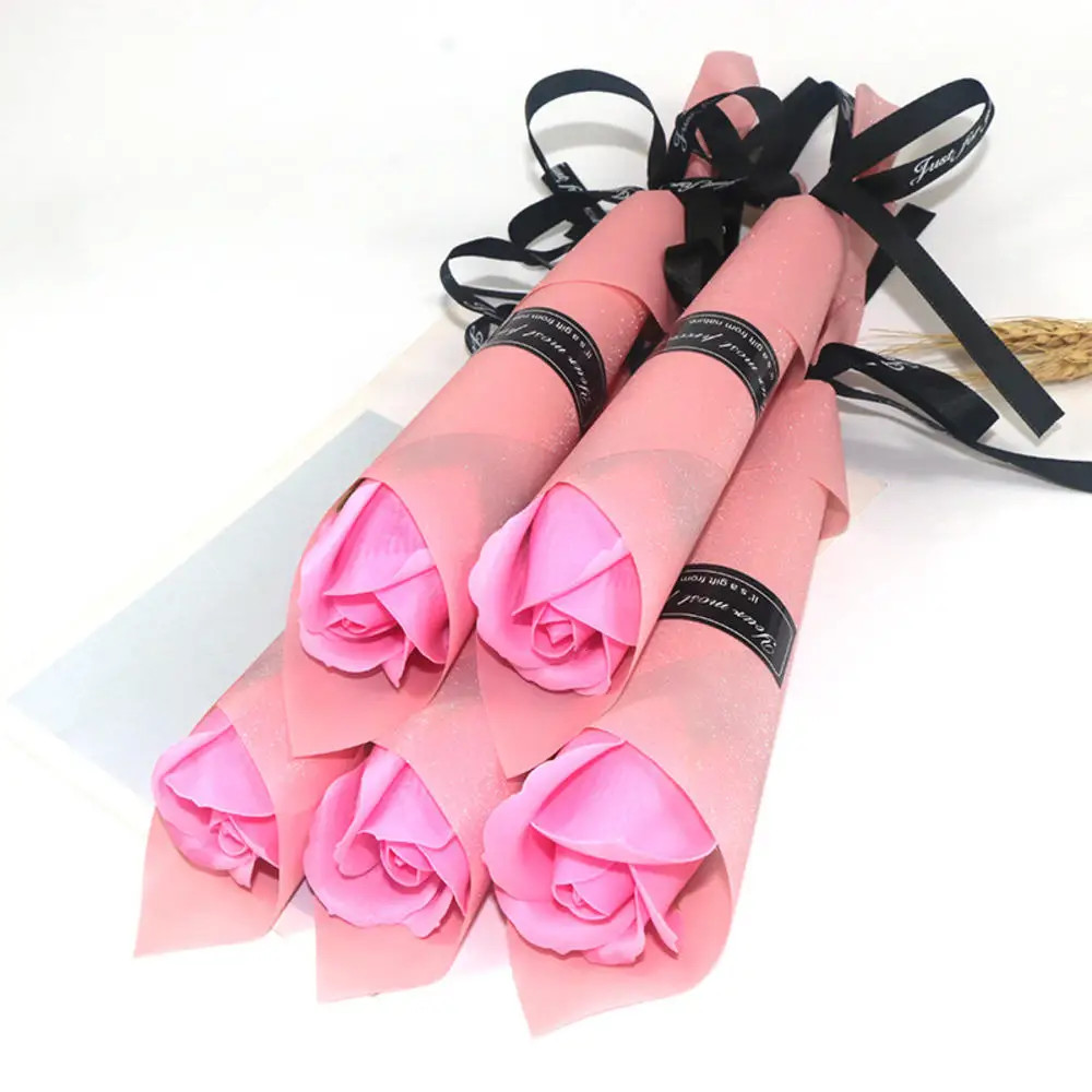 Single Soap Rose Artificial Bouquet with Plastic Packaging Scented Soap Flower f