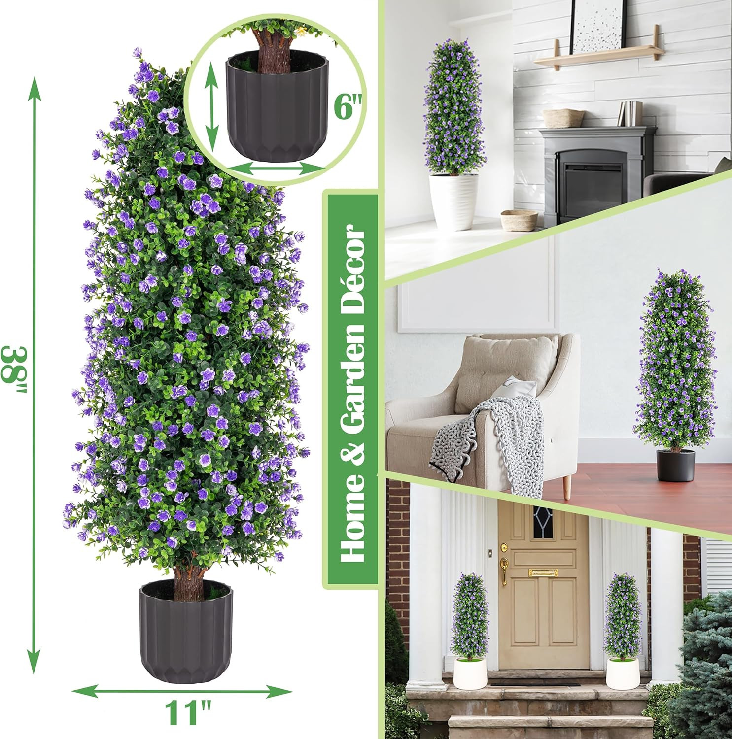 2 Pack 3FT Purple Artificial Rose Tree – Faux Floral Plant for Home Decor