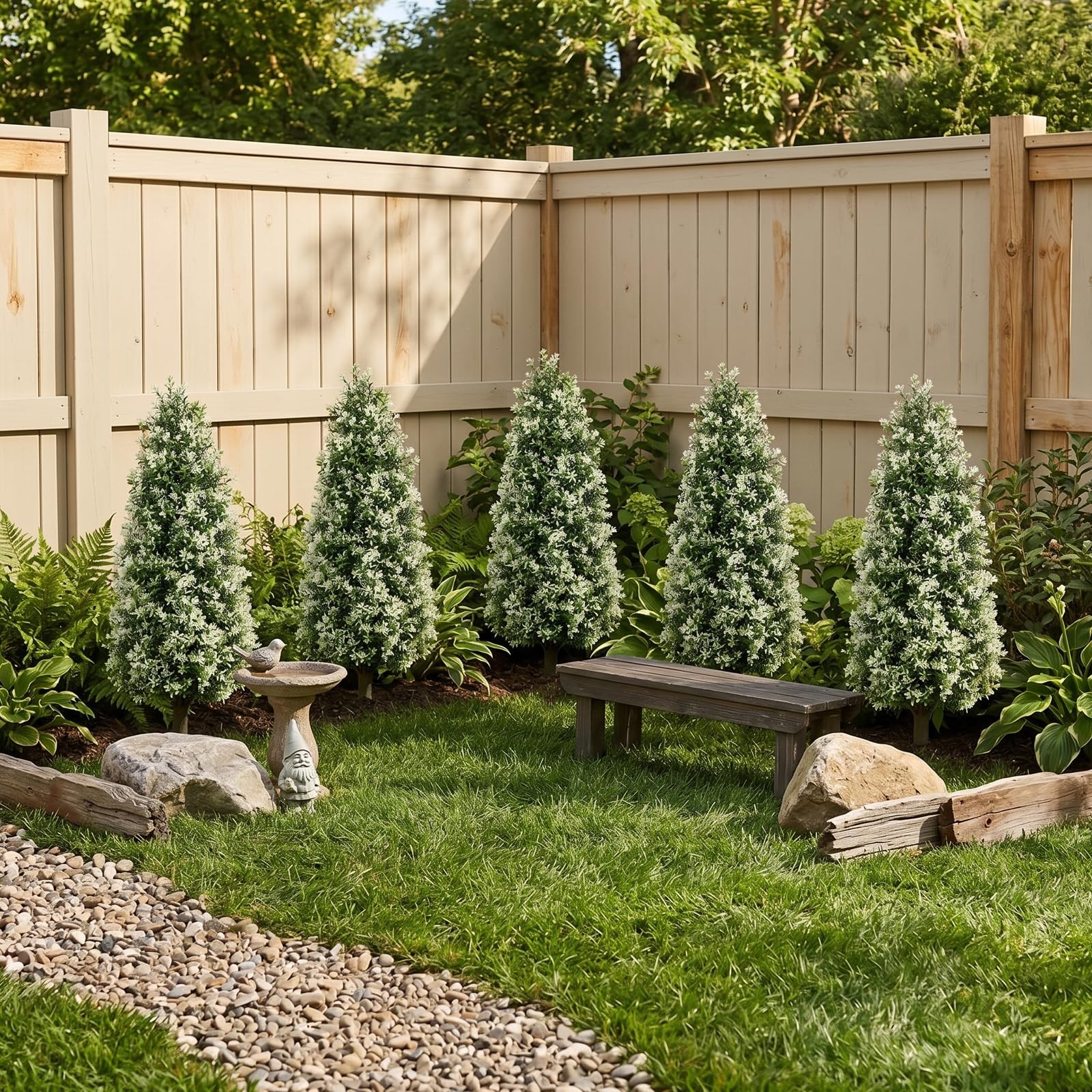 3 Ft Boxwood Topiary Set of 2, Outdoor Fake White Trees, Lifelike Faux Topiar…
