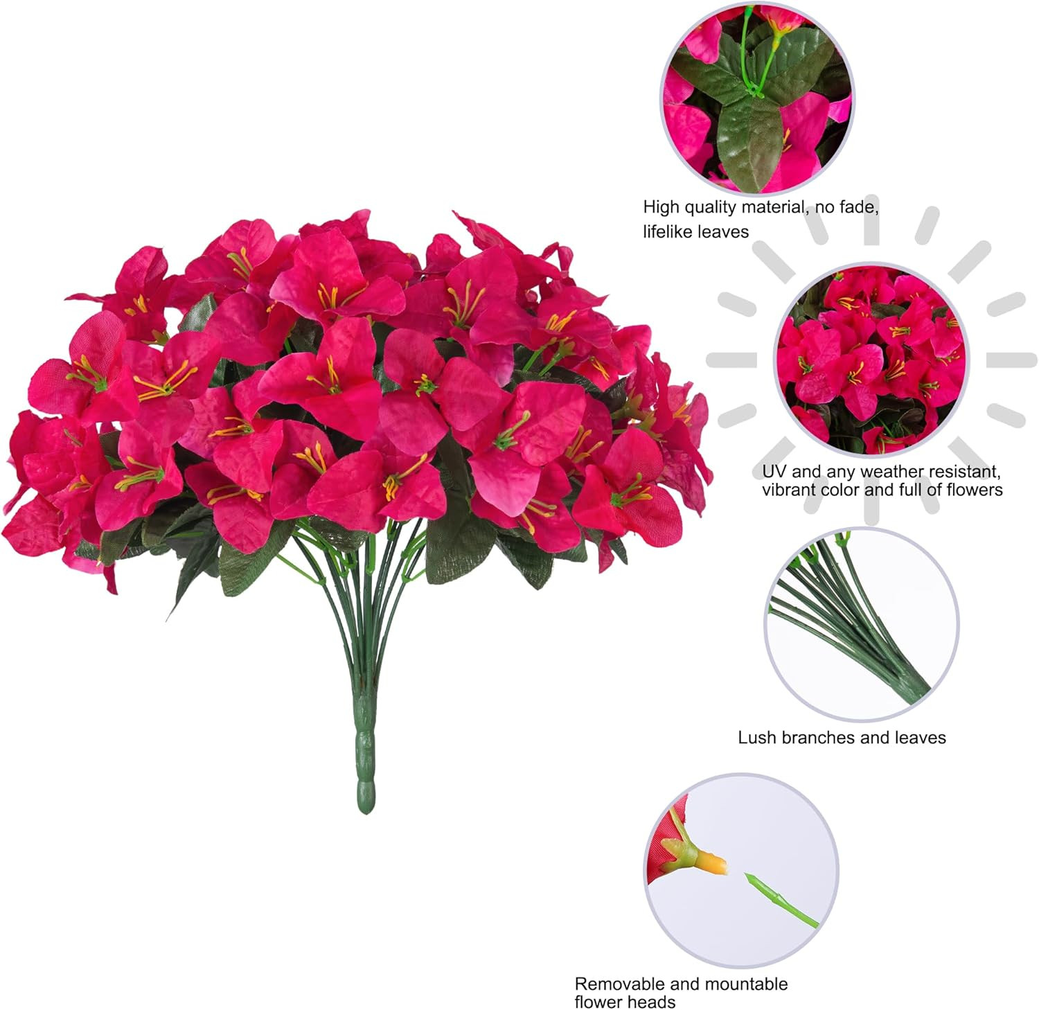 Fake Bougainvillea Artificial Flowers for Outdoors Spring Decor, 4 Bundles Outdo