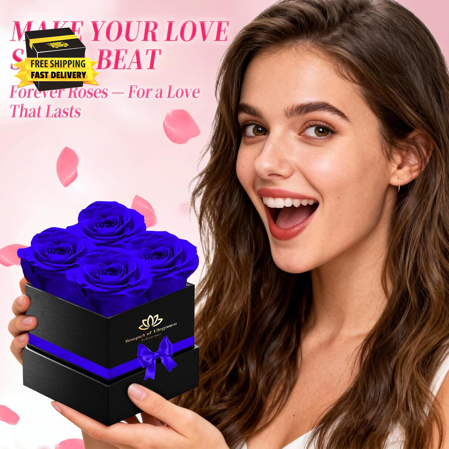 Blue Forever Roses Luxury Gift for Women/Men, Fresh Flowers Bouquet for Girlfrie
