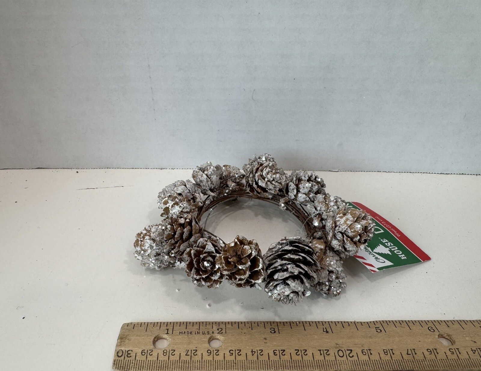 Christmas House 3″ Silver Glitter Pinecone Candle Ring or Mini Wreath, NWT
