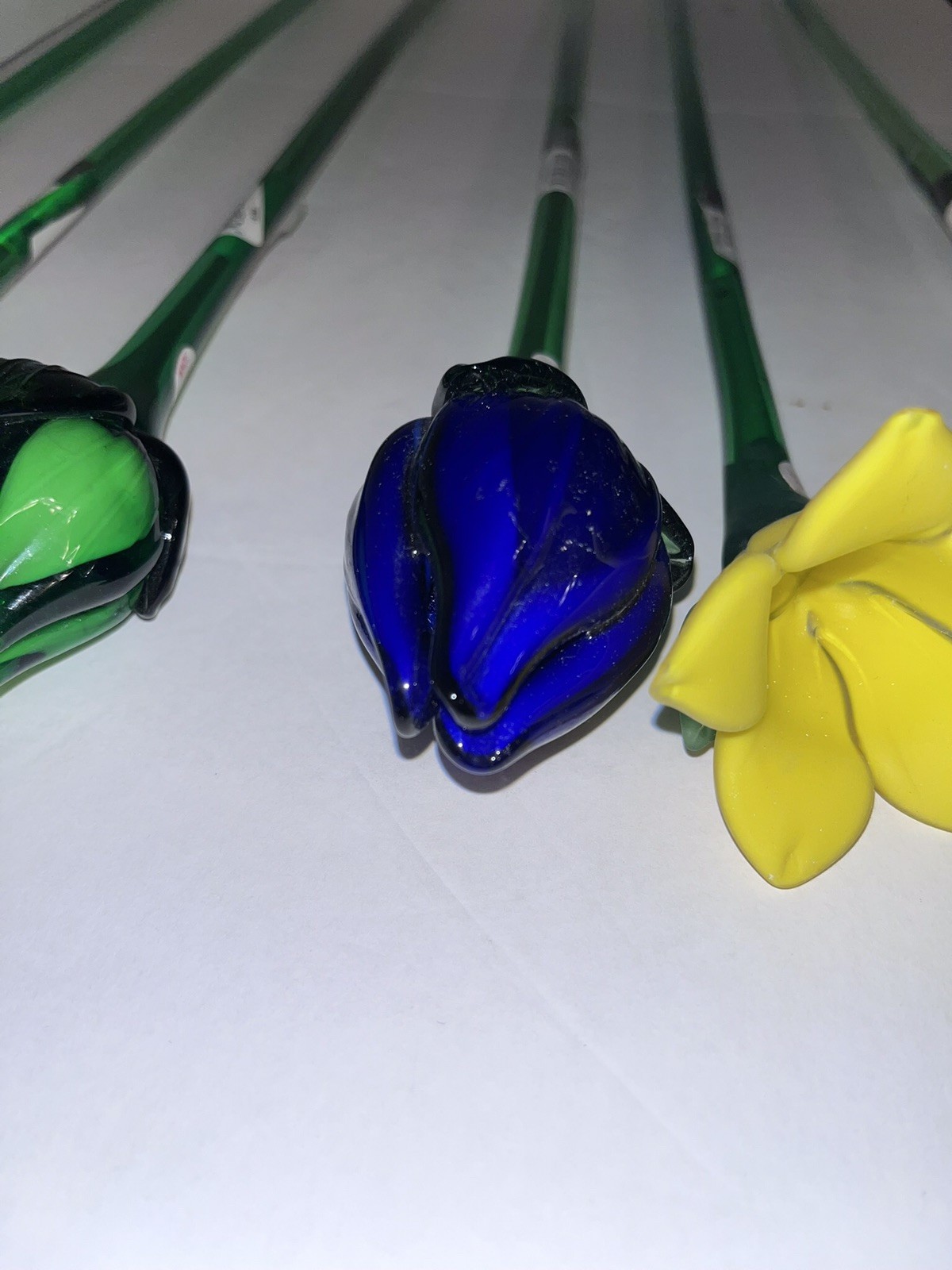 Hand Blown Vtg MIKASA Crystal Long Stem Art Glass Multicolor Flowers Lot Of 6