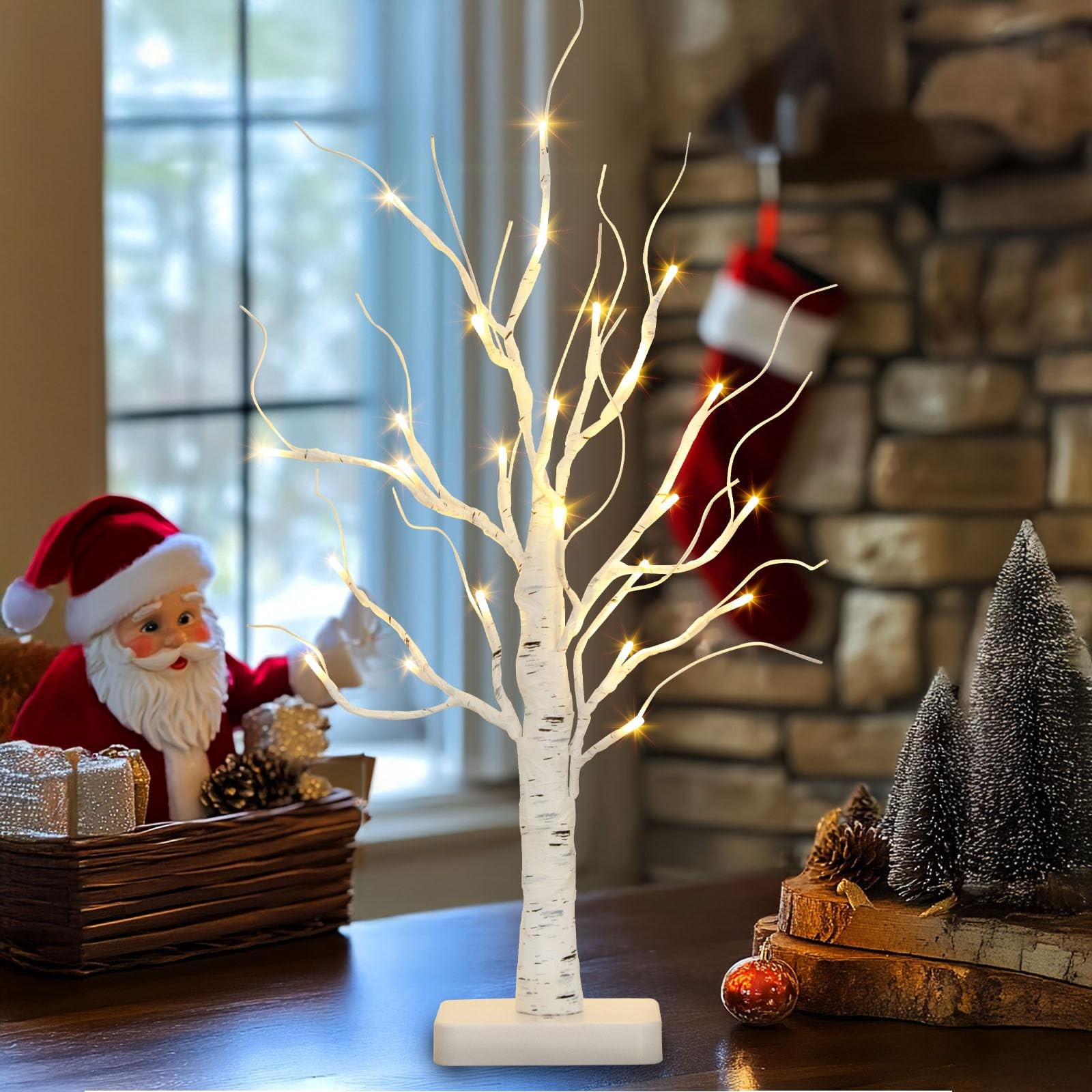 PABIPABI Lighted Birch Tree, 22” Christmas Tree with 24 LED, 1ft 10in, White