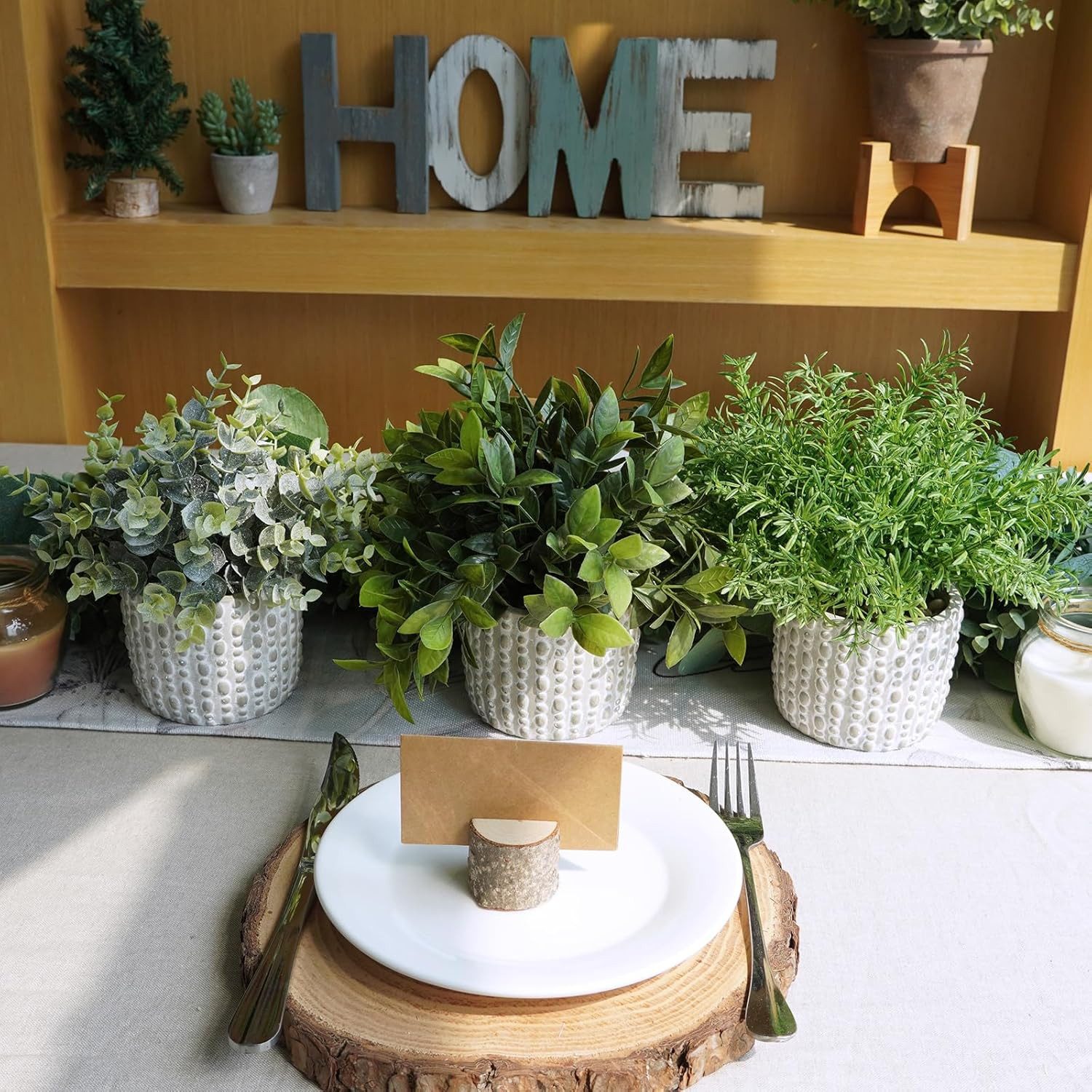 3 Pcs Artificial Potted Plants – Faux Eucalyptus, Boxwood, Rosemary, Greenery in