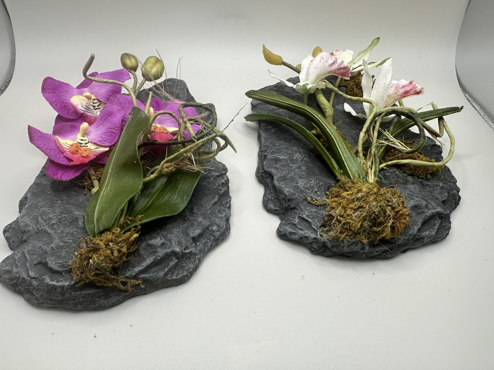 Artificial Orchid Floral Arrangement on Faux Stone Wall Decor (Set of Two) 2002