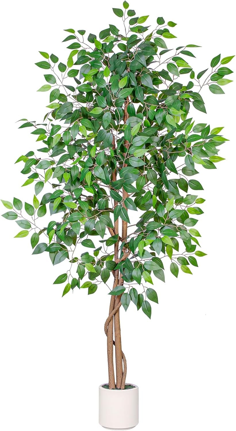 5FT Artificial Ficus Tree W/ White Planter Realistic Faux Silk Indoor Outdoor