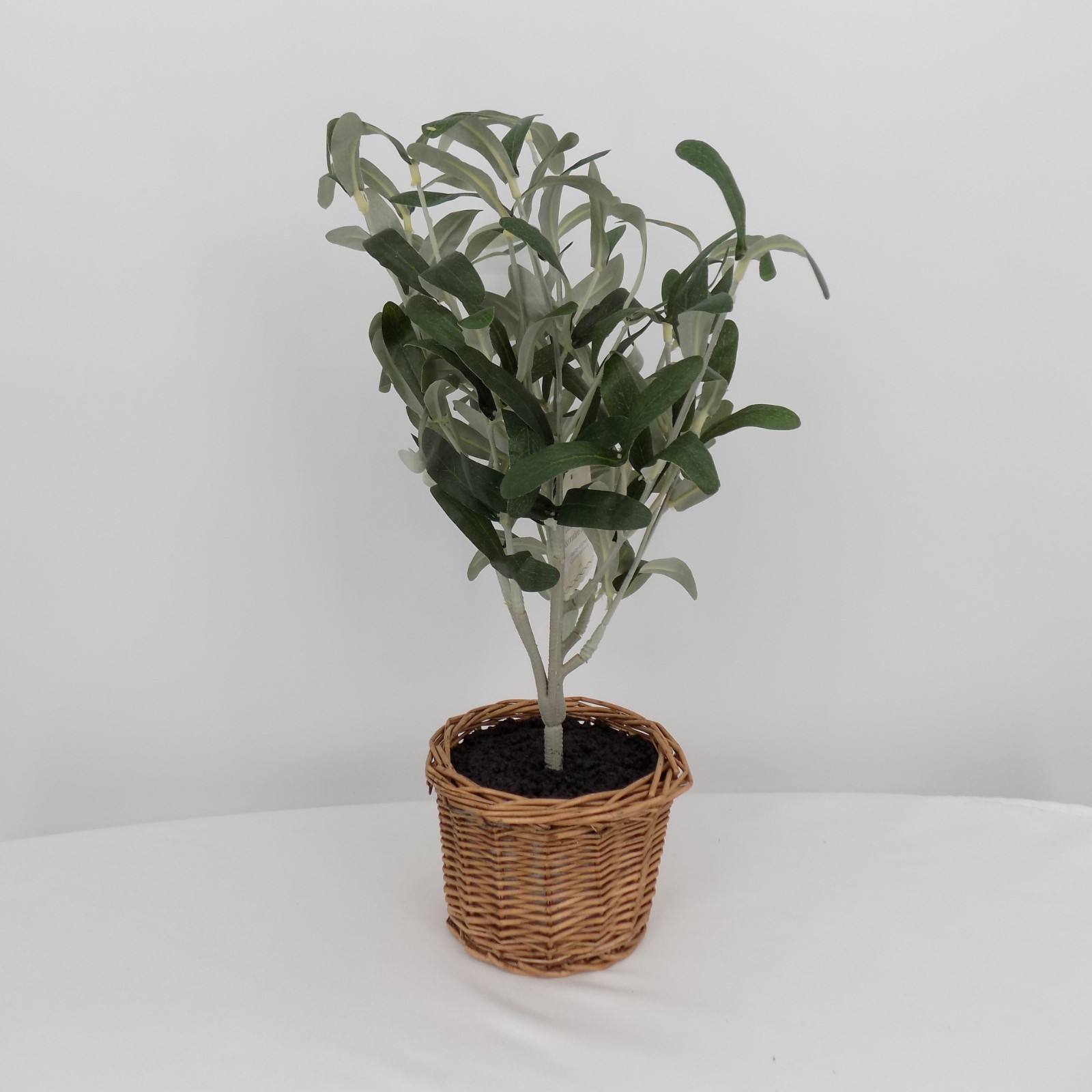 Ashland Artificial Olive Leaf Bush Woven Basket Pot Tabletop Home Decor 15″ New