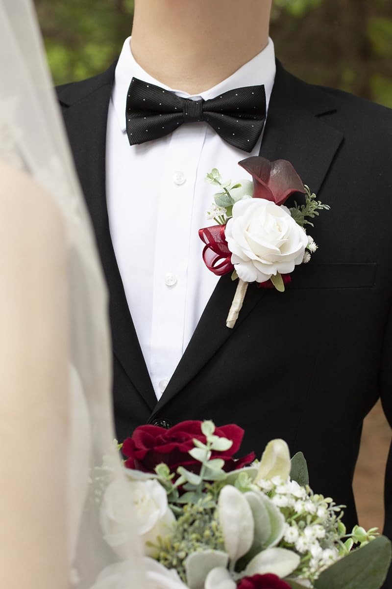 1Pc Single Burgundy Boutonnieres for Men Wedding Prom, Artificial Calla Lily …