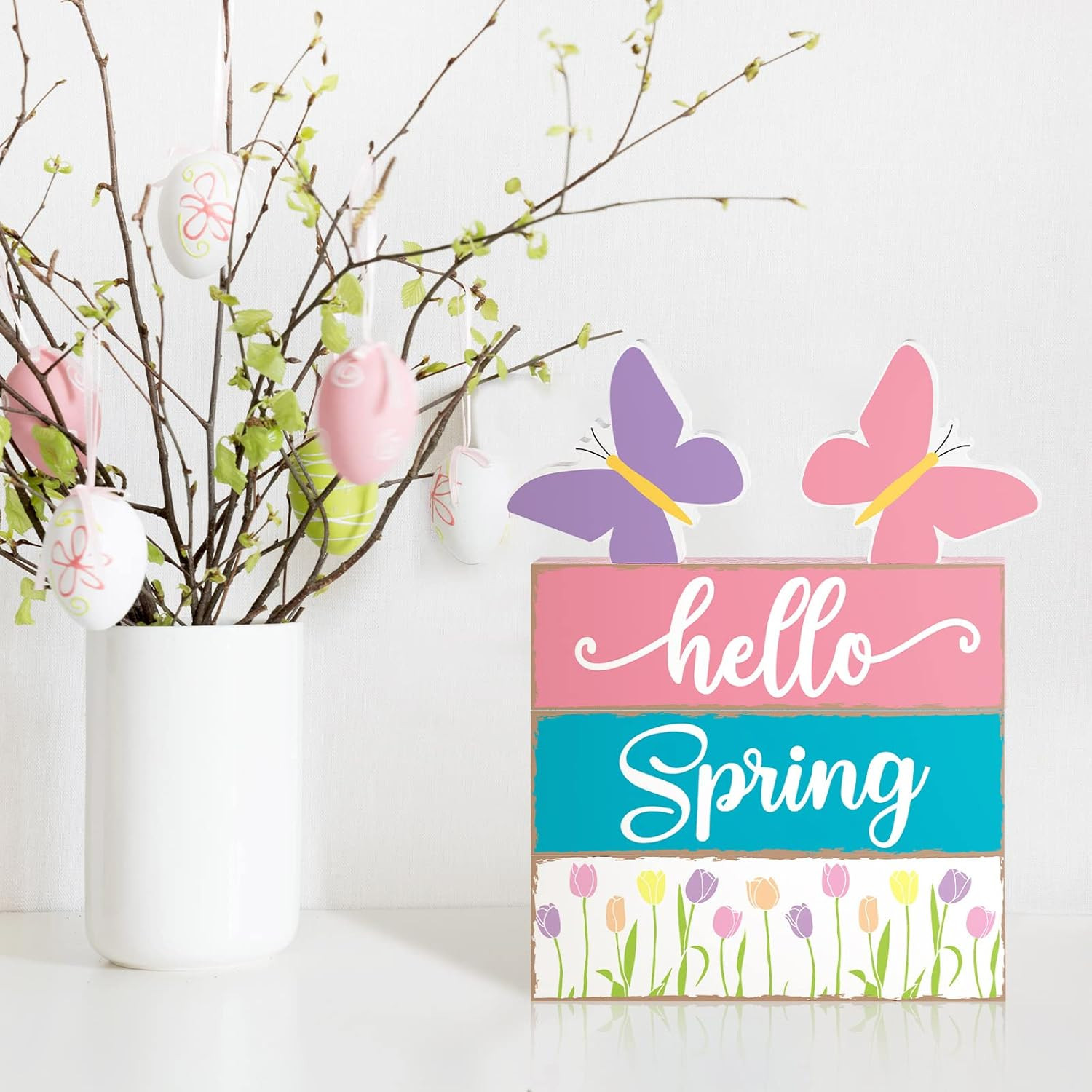 5 Pcs Hello Spring Table Centerpieces Decoration Farmhouse Spring Home House Dec